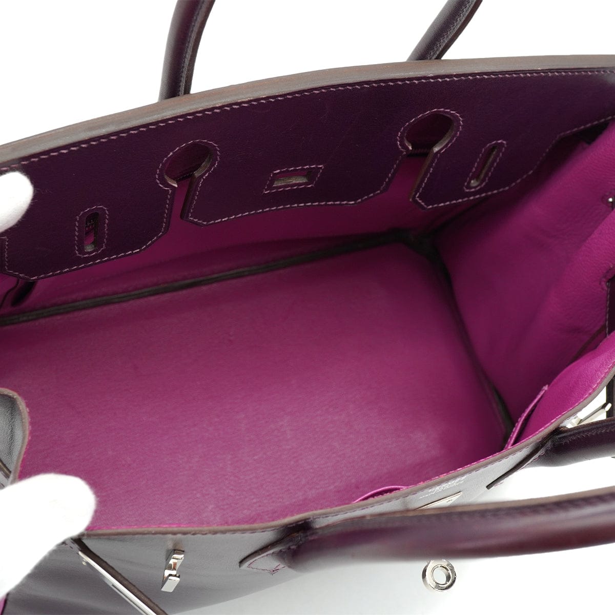 HERMES HERMES BIRKIN 30 RAISIN CYCLAMEN BOX CALF HAND BAG 2004 SQUARE H PALLADIUM HARDWARE 90326774