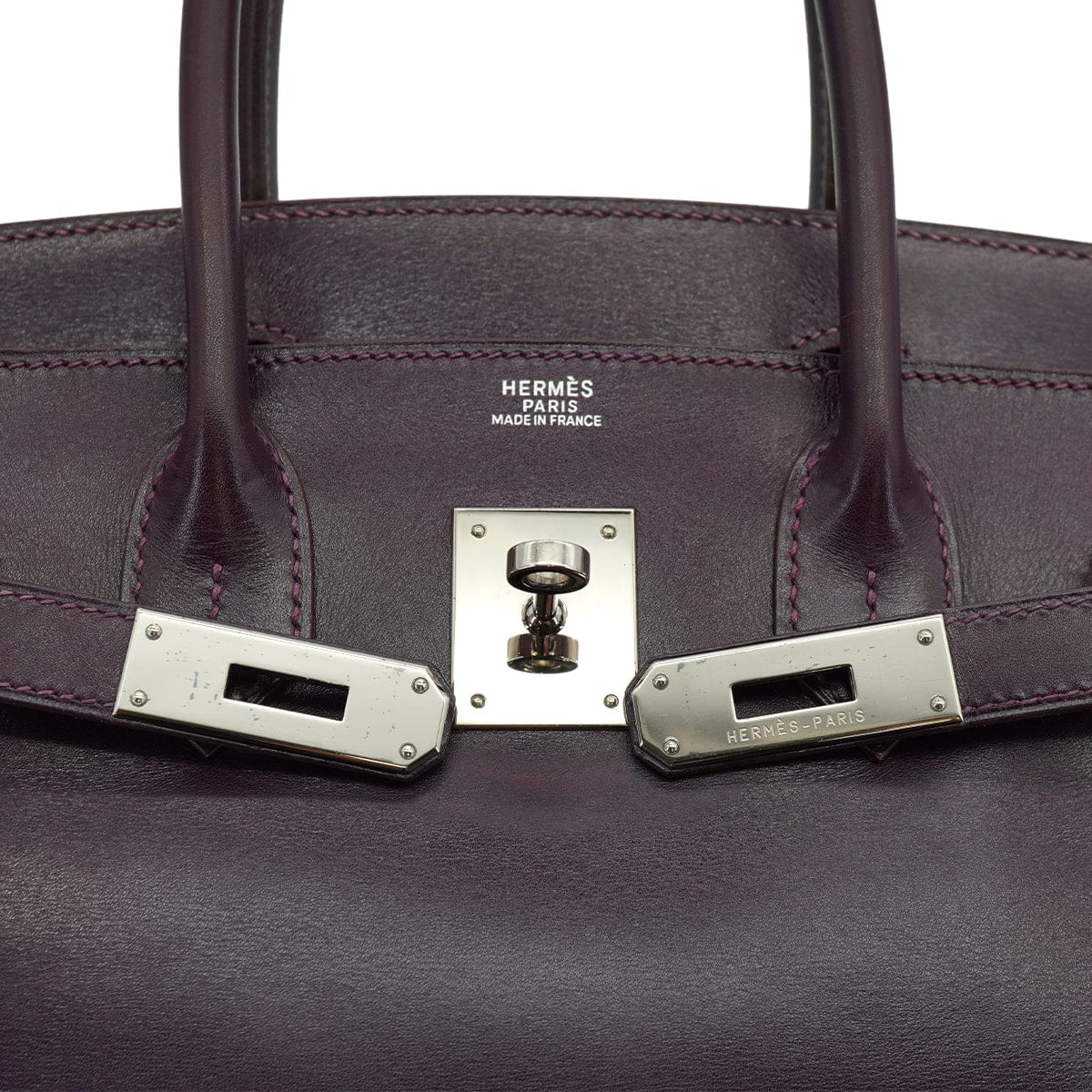 HERMES HERMES BIRKIN 30 RAISIN CYCLAMEN BOX CALF HAND BAG 2004 SQUARE H PALLADIUM HARDWARE 90326774