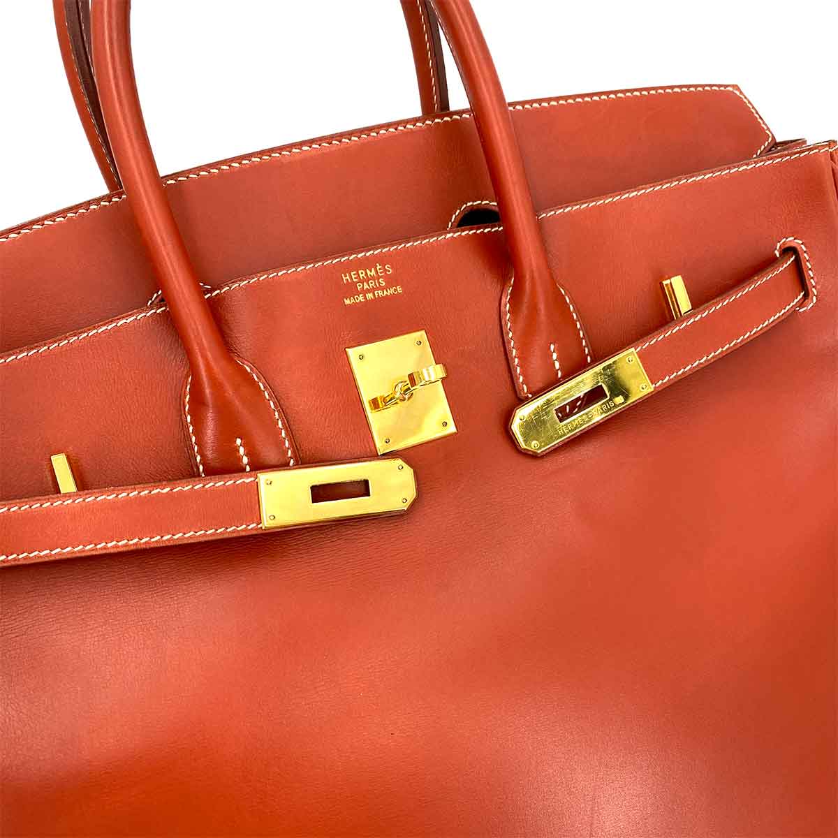 HERMES HERMES BIRKIN 35 BRICK BOXCALF HAND BAG □C 90239087