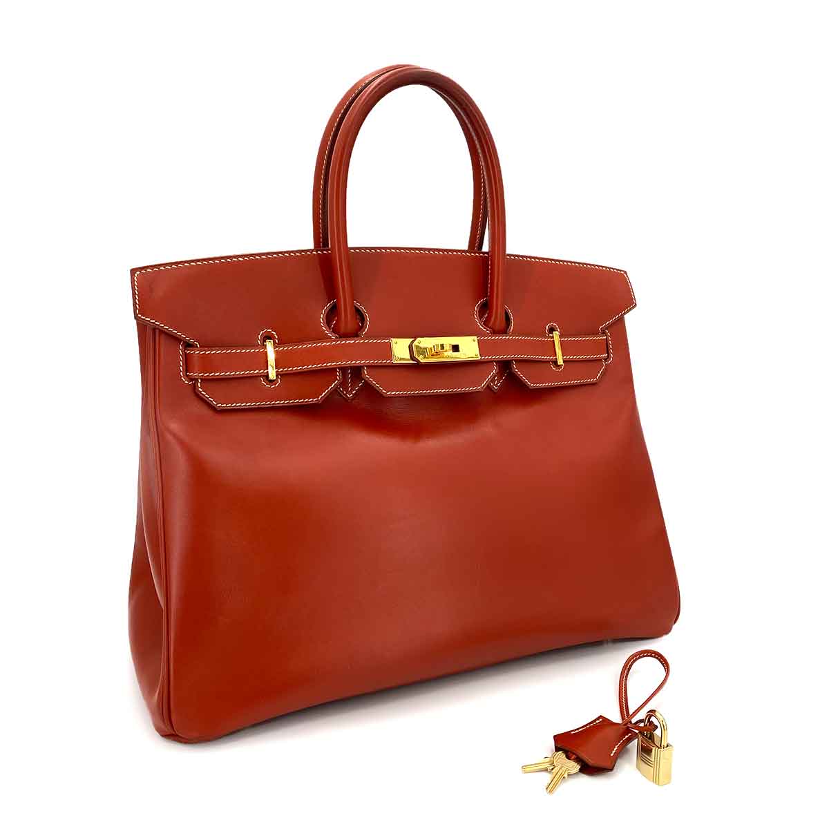 HERMES HERMES BIRKIN 35 BRICK BOXCALF HAND BAG □C 90239087