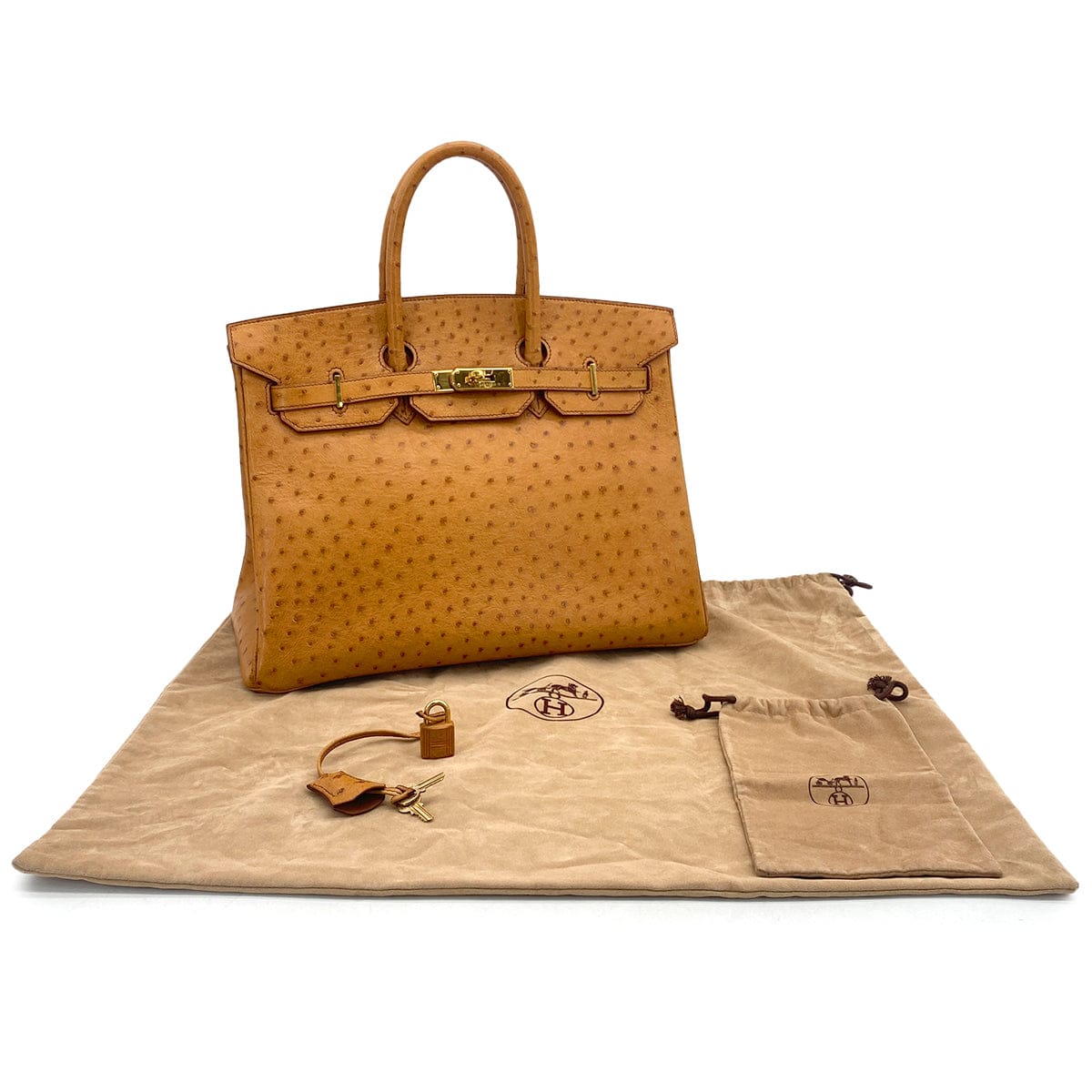 HERMES HERMES BIRKIN 35 CHESTNUT OSTRICH HAND BAG 1995 CIRCLE Y GOLD HARDWARE 90326205