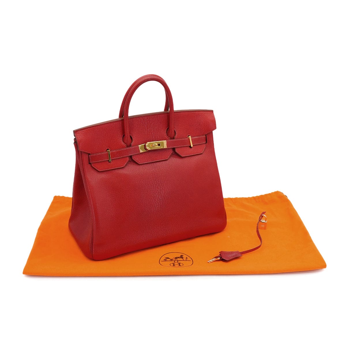 HERMES HERMES HAUT A COURROIES 32 ROUGE VIF CHEVRE HAND BAG 2001 SQUARE E GOLD HARDWARE 90326772