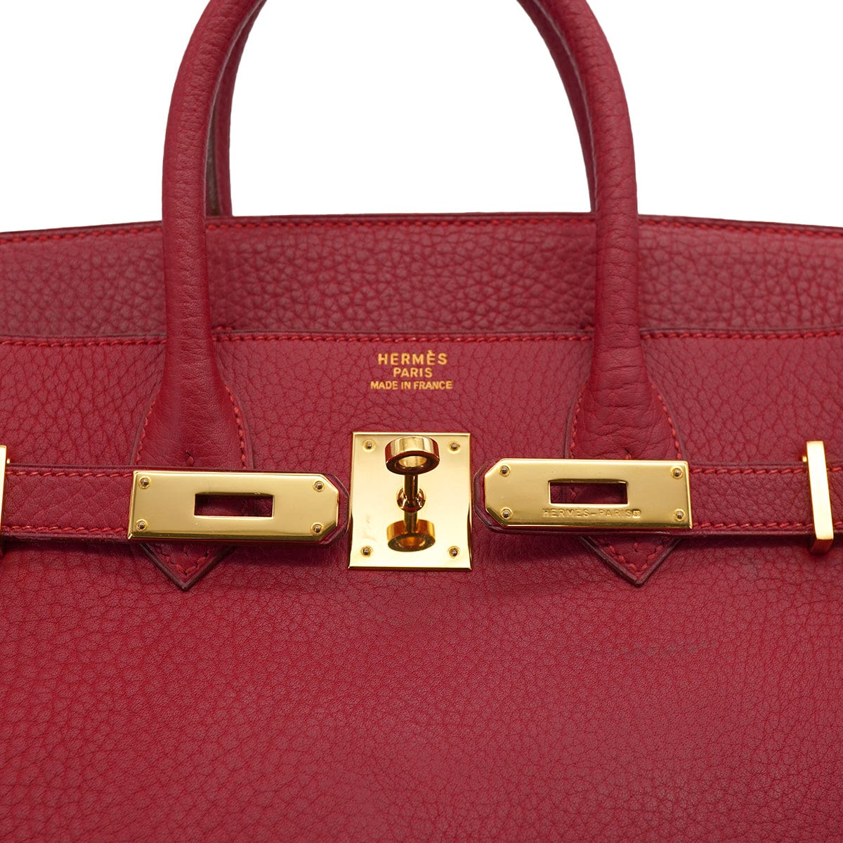 HERMES HERMES HAUT A COURROIES 32 ROUGE VIF FJORD HAND BAG 1993 CIRCLE W GOLD HARDWARE 90326656