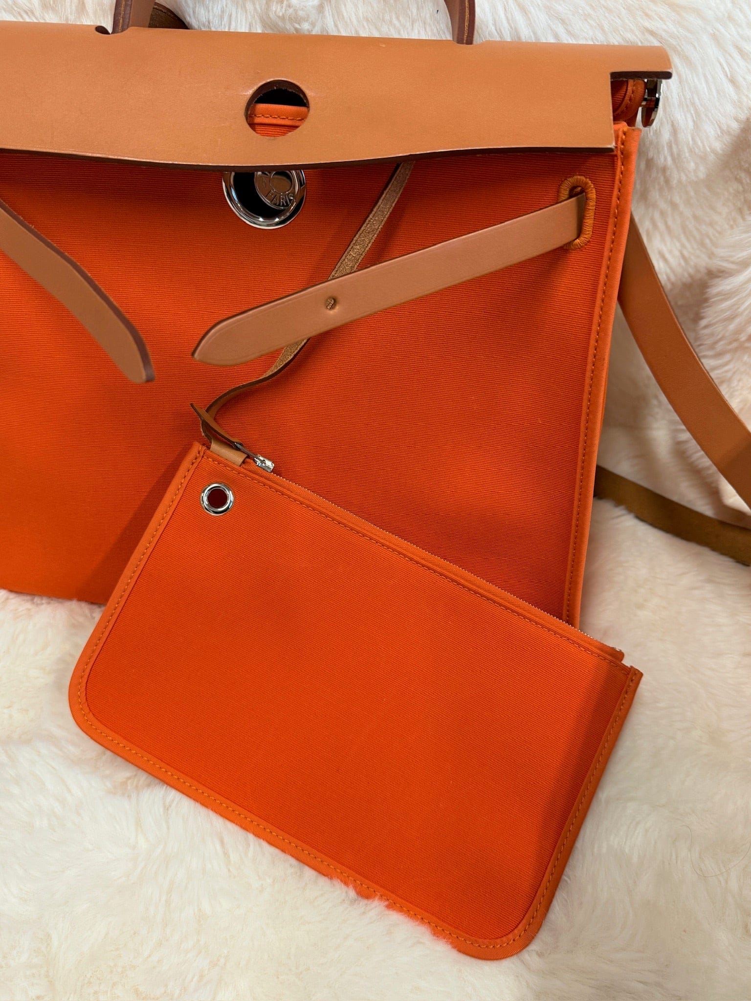 HERMES Hermès Herbag – Orange Canvas & Leather