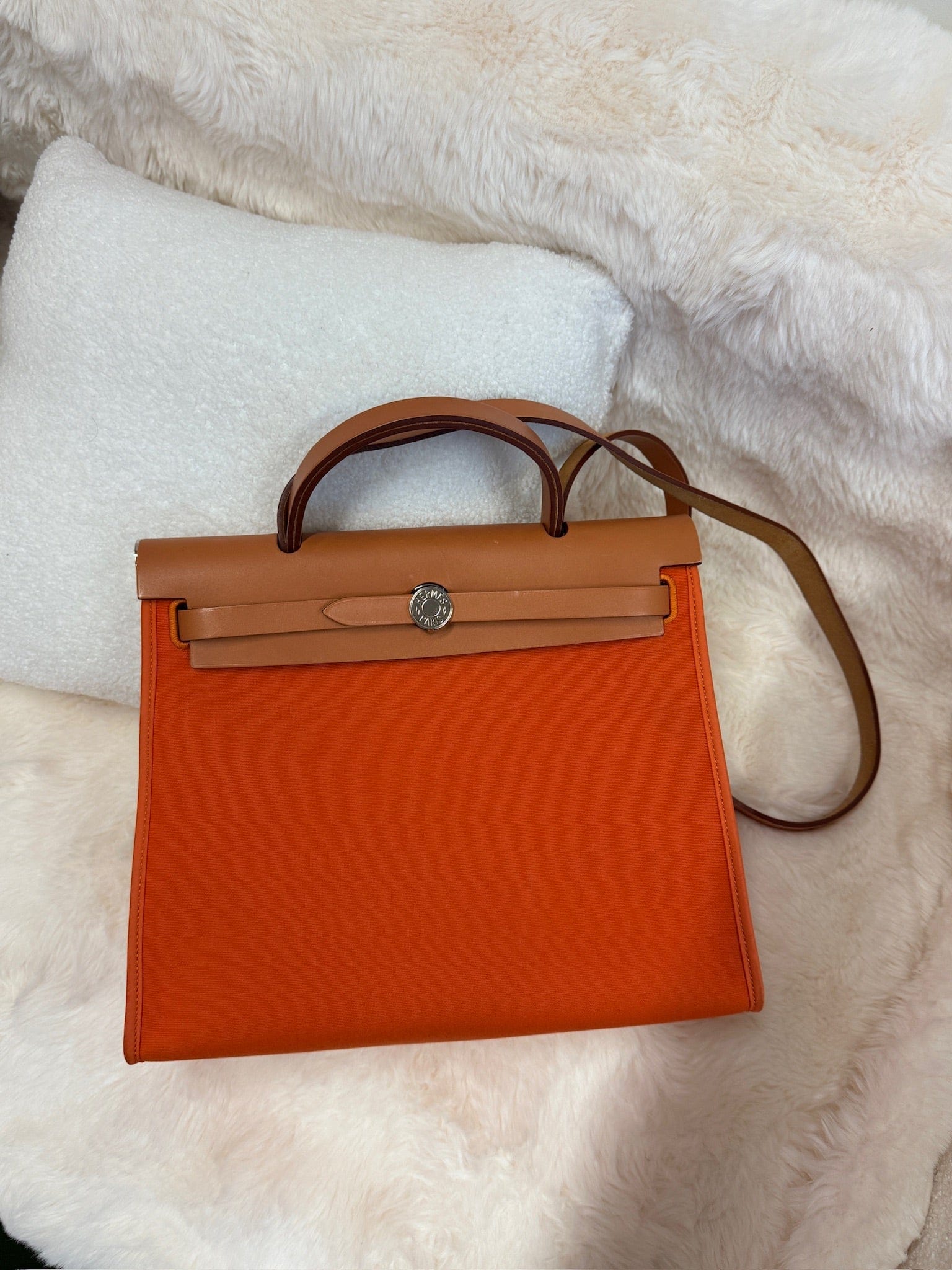 HERMES Hermès Herbag – Orange Canvas & Leather