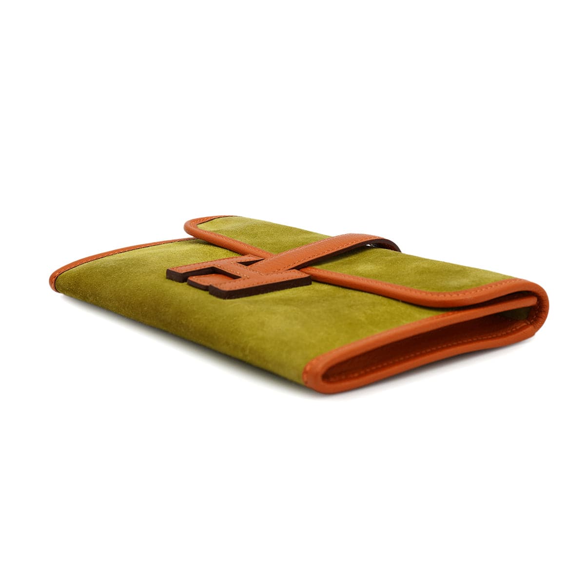 HERMES HERMES JIGE MINI ANIS GREEN ORANGE DEBRIS CLUTCH BAG 2006 SQUARE J 90326664