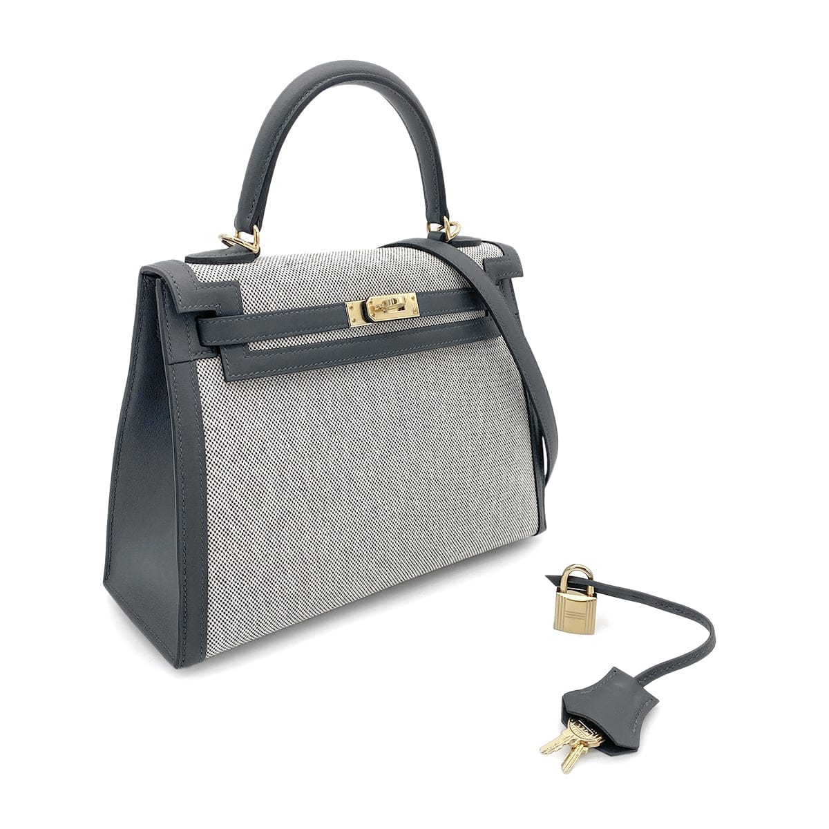 Hermès HERMES KELLY 25 SELLIER GRIS MISTY SWIFT TOILE H HAND SHOULDER BAG W GHW 90264530