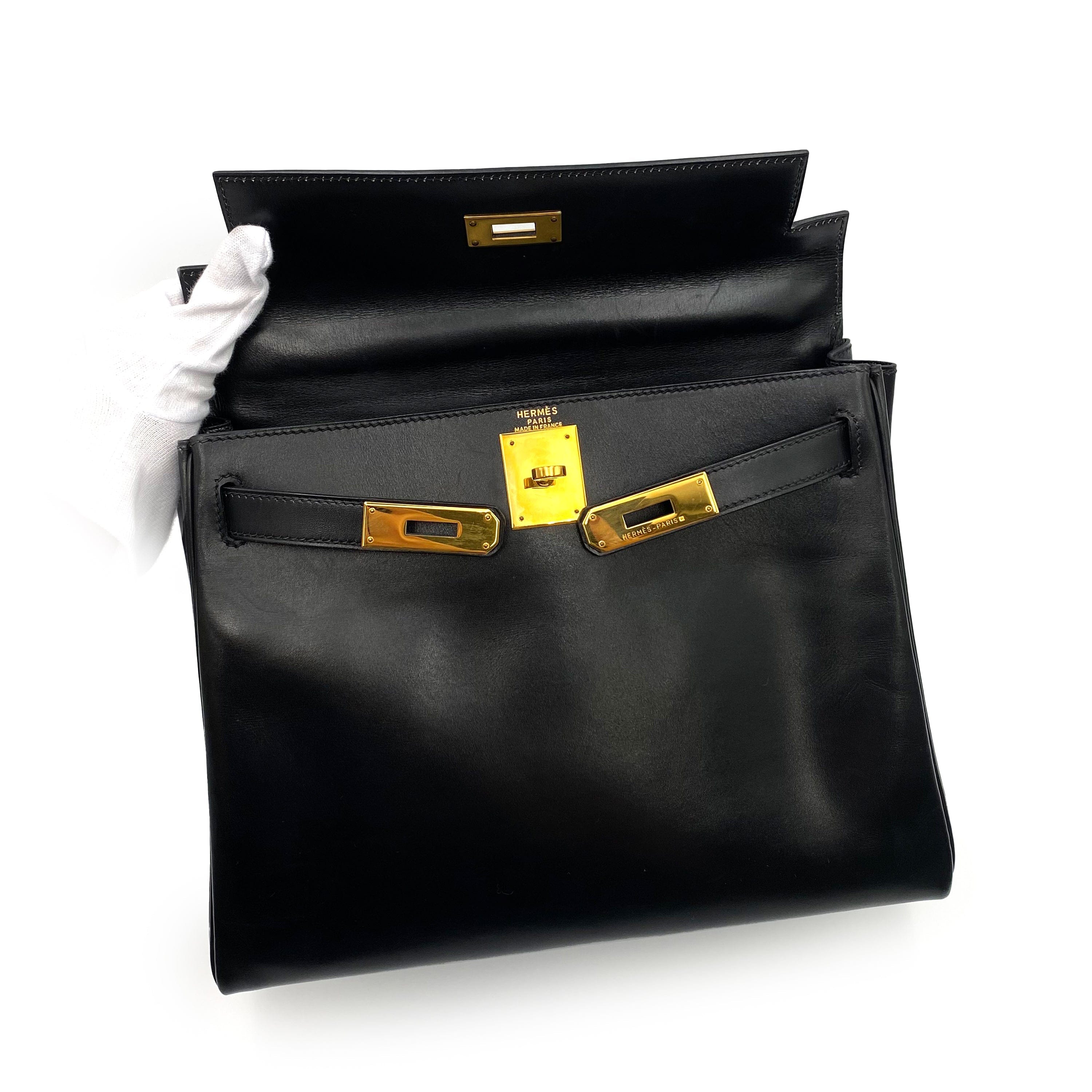 Hermès HERMES KELLY 28 RETOURNE BLACK BOXCALF HAND SHOULDER BAG 〇Z GHW 90230701