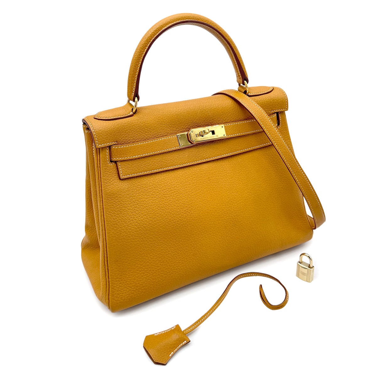 Hermes HERMES KELLY 28 RETOURNE NATURAL FJORD HAND SHOULDER BAG □C GHW 90269179
