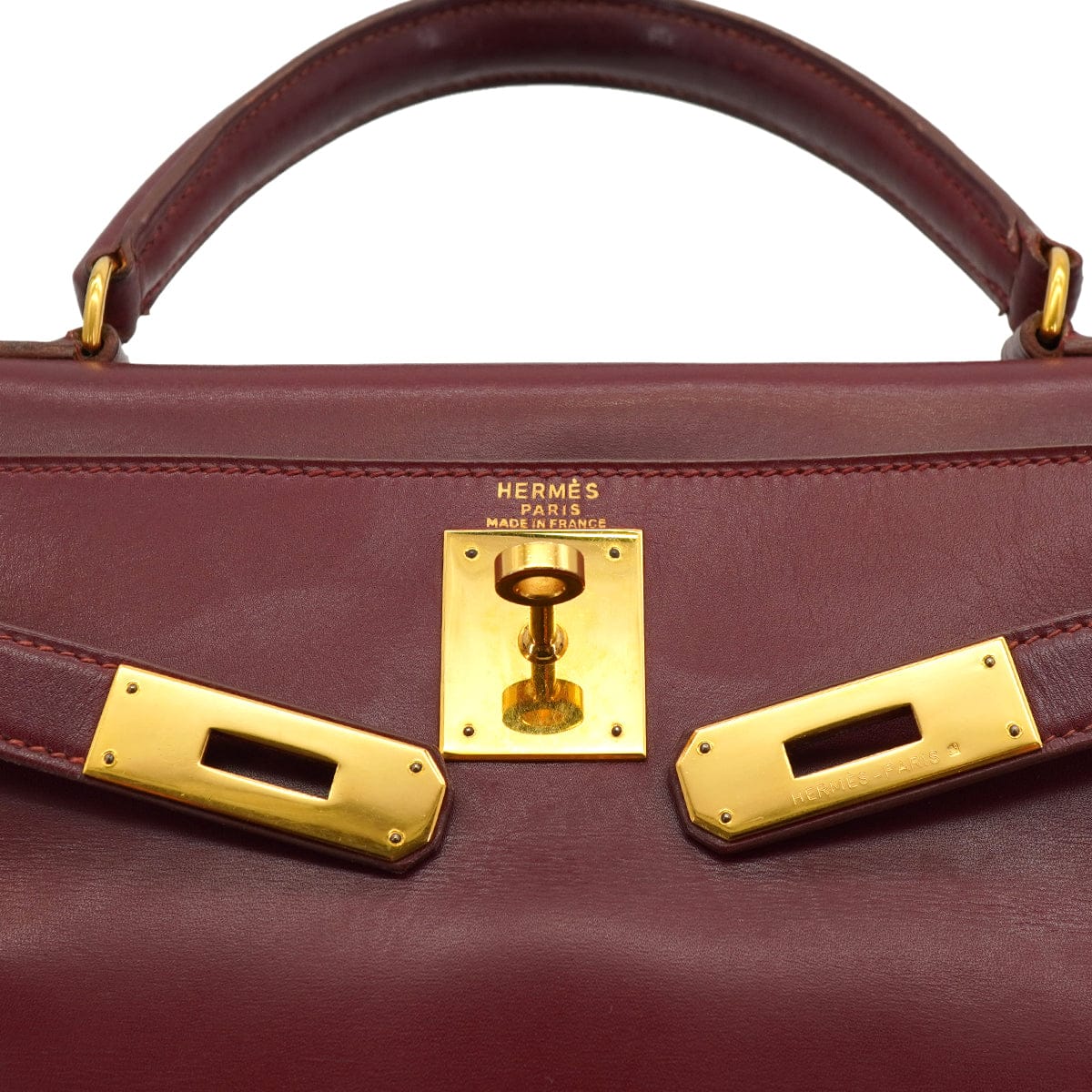 HERMES HERMES KELLY 28 RETOURNE ROUGE H BOXCALF HAND SHOULDER BAG 1991 CIRCLE U GOLD HARDWARE 90326657