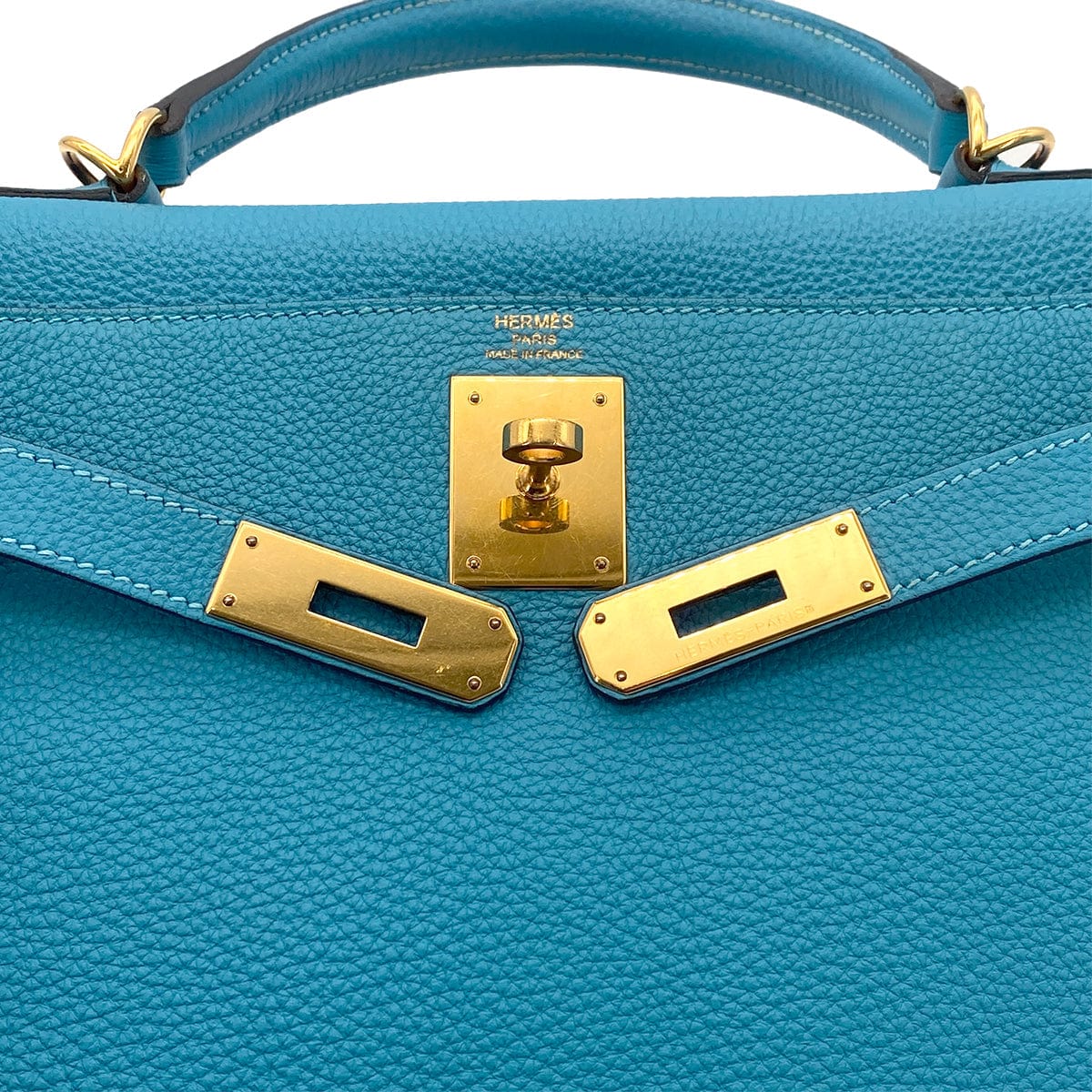 Hermes HERMES KELLY 28 RETOURNE TURQUOISE TOGO HAND SHOULDER BAG □R GHW 90275976