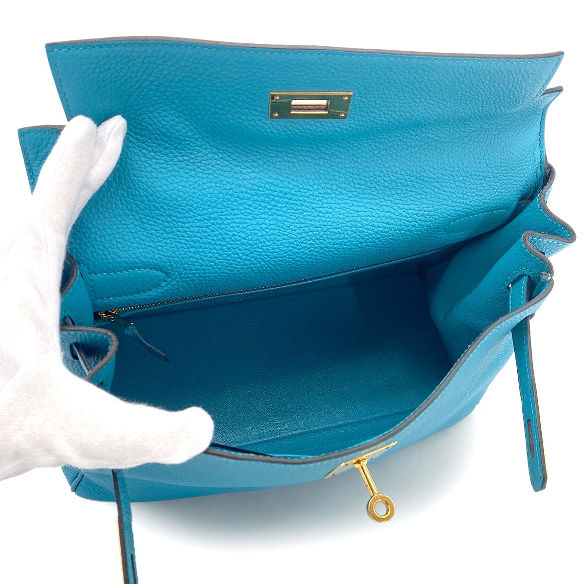 Hermes HERMES KELLY 28 RETOURNE TURQUOISE TOGO HAND SHOULDER BAG □R GHW 90275976