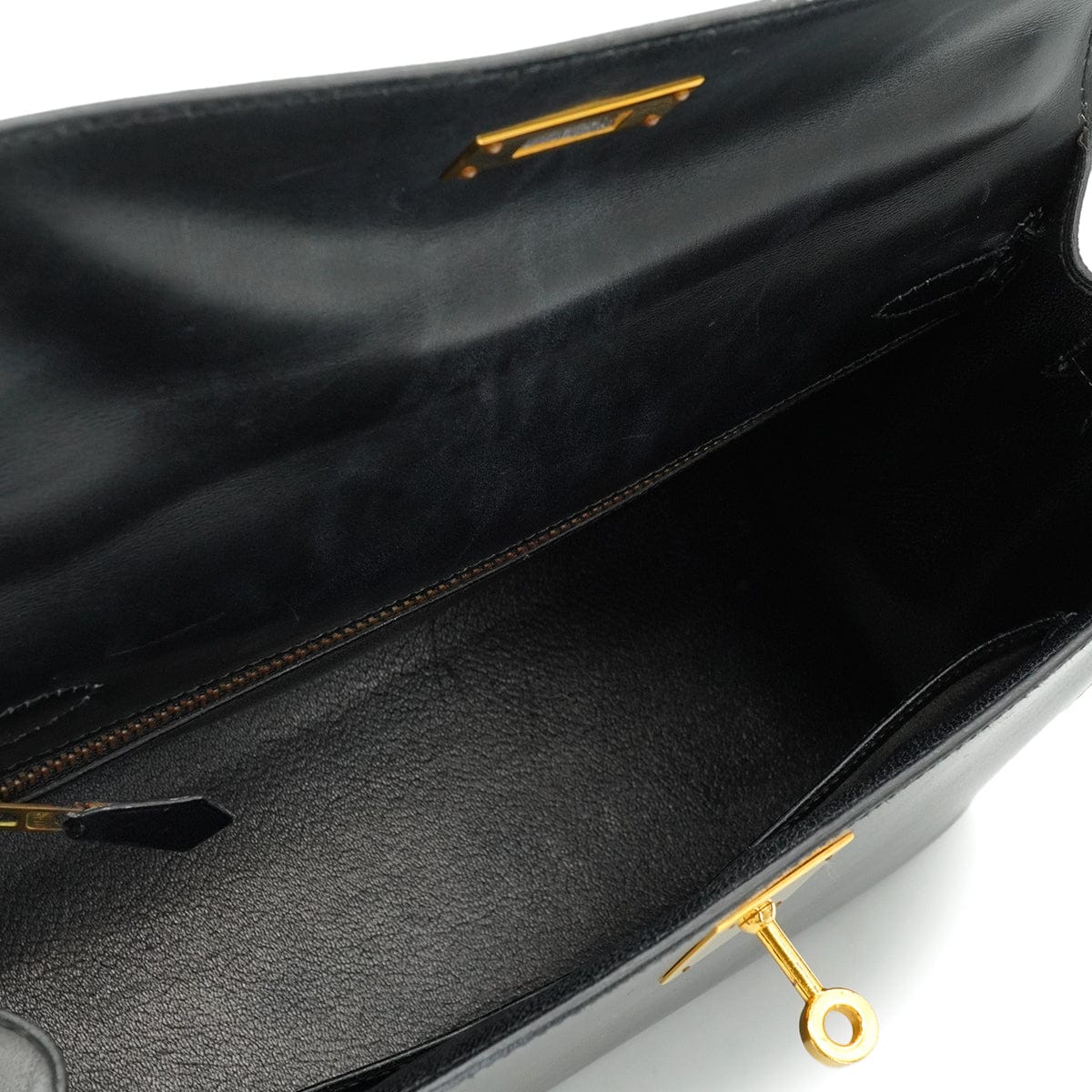 HERMES HERMES KELLY 28 SELLIER BLACK BOX CALF HAND SHOULDER BAG 1991 CIRCLE U GOLD HARDWARE 90346863