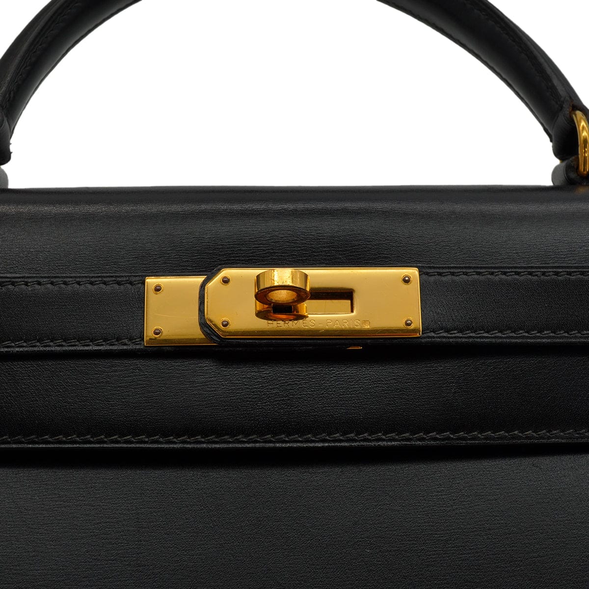HERMES HERMES KELLY 28 SELLIER BLACK BOX CALF HAND SHOULDER BAG 1991 CIRCLE U GOLD HARDWARE 90346863