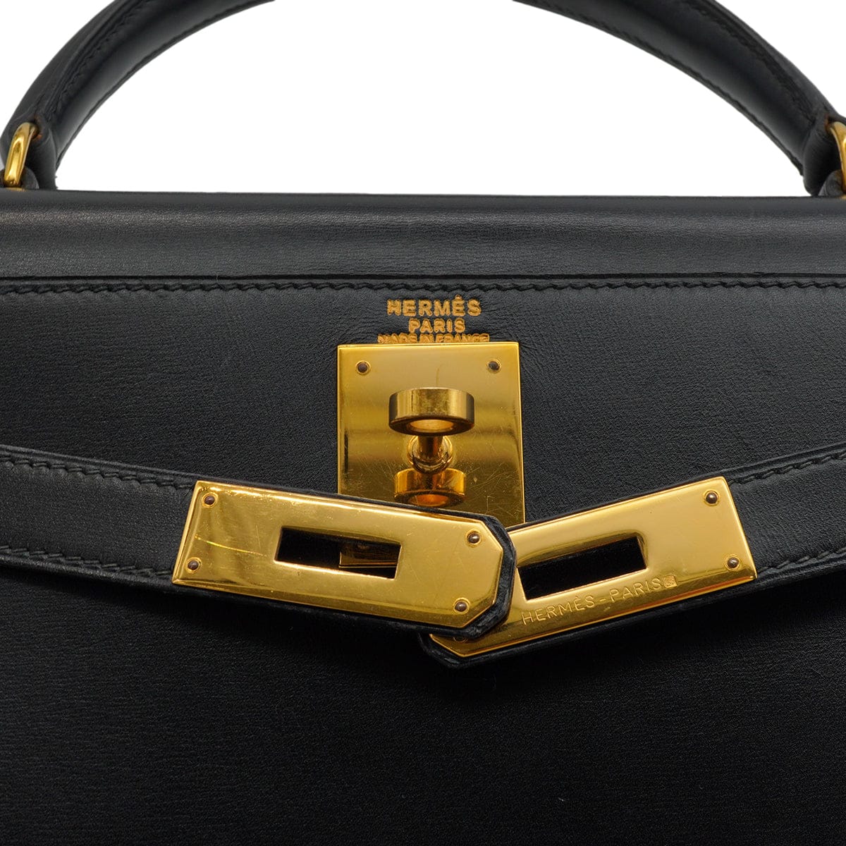 HERMES HERMES KELLY 28 SELLIER BLACK BOX CALF HAND SHOULDER BAG 1991 CIRCLE U GOLD HARDWARE 90346863
