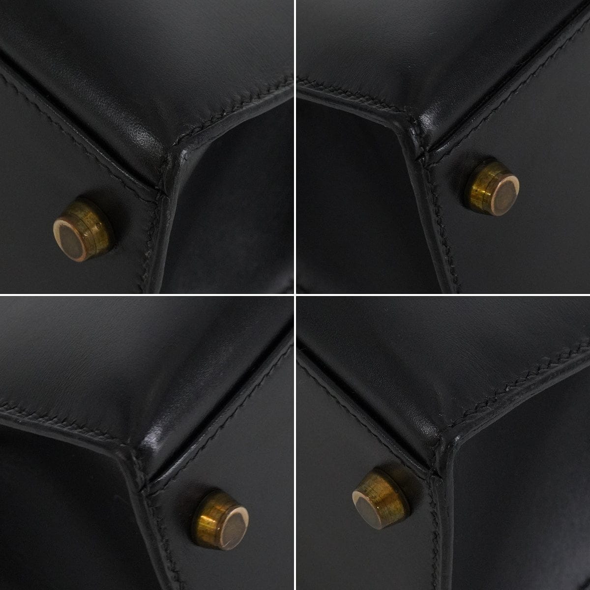 HERMES HERMES KELLY 28 SELLIER BLACK BOX CALF HAND SHOULDER BAG 1991 CIRCLE U GOLD HARDWARE 90346863