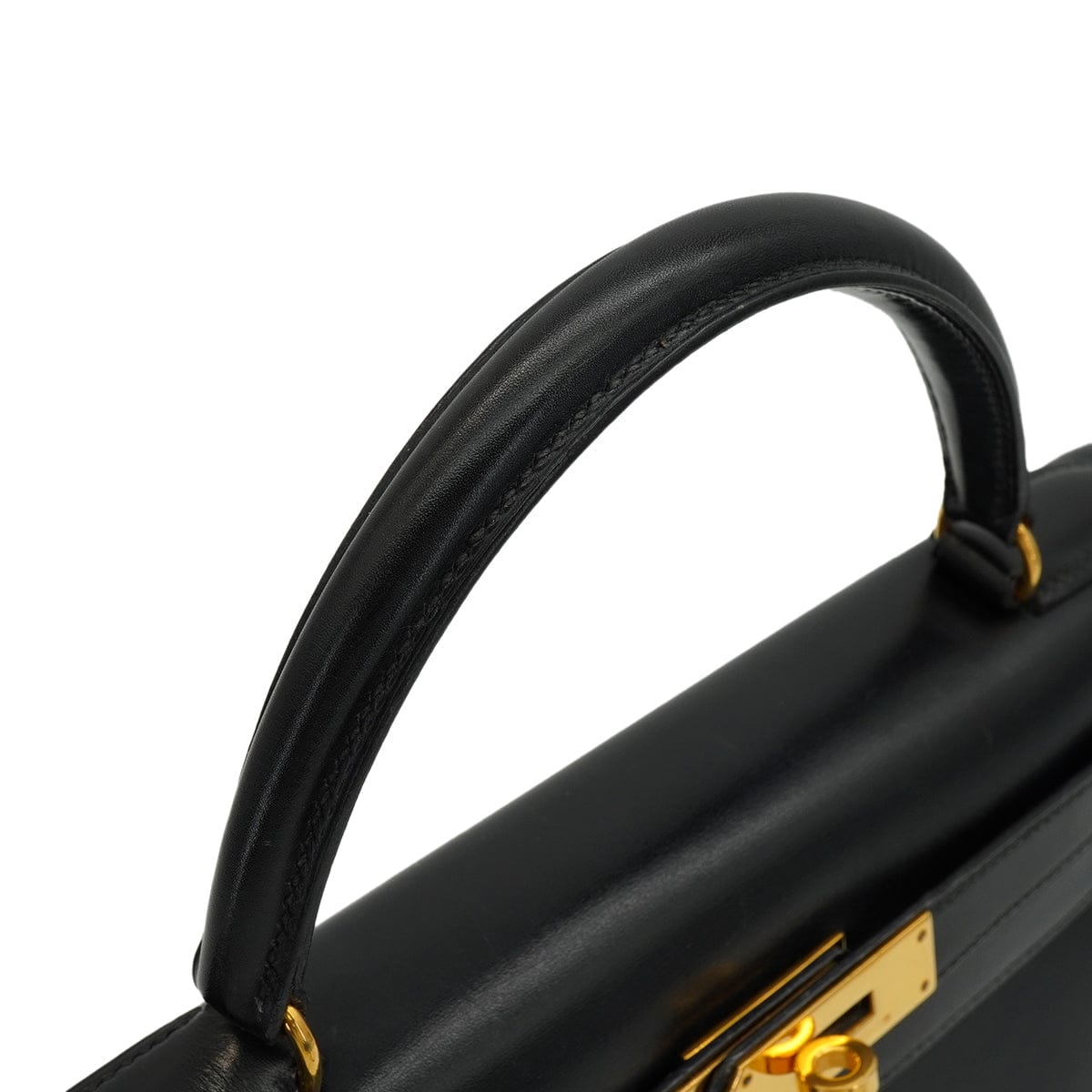 HERMES HERMES KELLY 28 SELLIER BLACK BOX CALF HAND SHOULDER BAG 1991 CIRCLE U GOLD HARDWARE 90346863