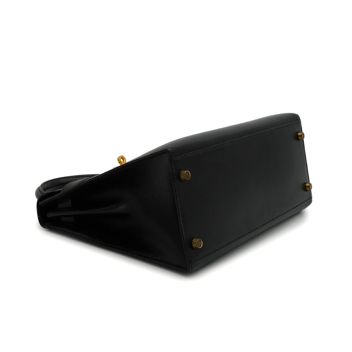 HERMES HERMES KELLY 28 SELLIER BLACK BOX CALF HAND SHOULDER BAG 1991 CIRCLE U GOLD HARDWARE 90346863