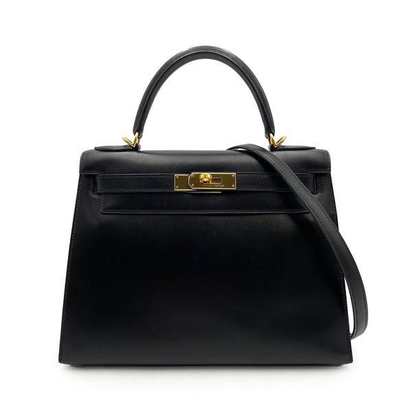 Hermès Hermes Kelly 28 Sellier Black Boxcalf GHW #D