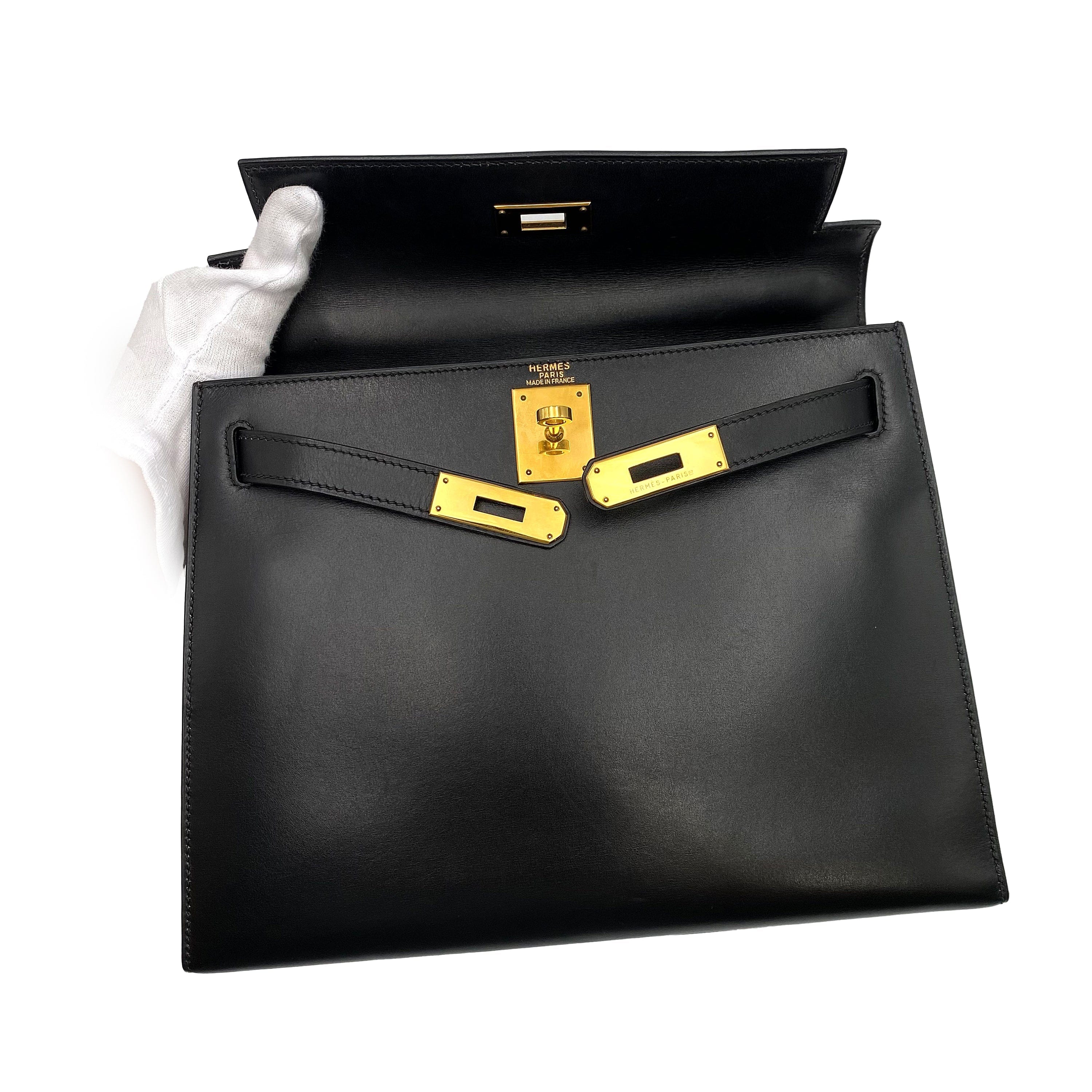 Hermès Hermes Kelly 28 Sellier Black Boxcalf GHW #D