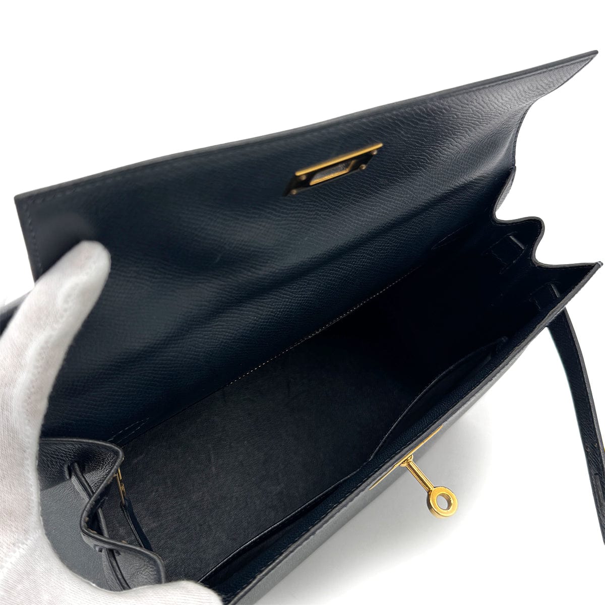 HERMES HERMES KELLY 28 SELLIER BLUE INDIGO COUCHEVEL HAND SHOULDER BAG 〇U GHW 90300026