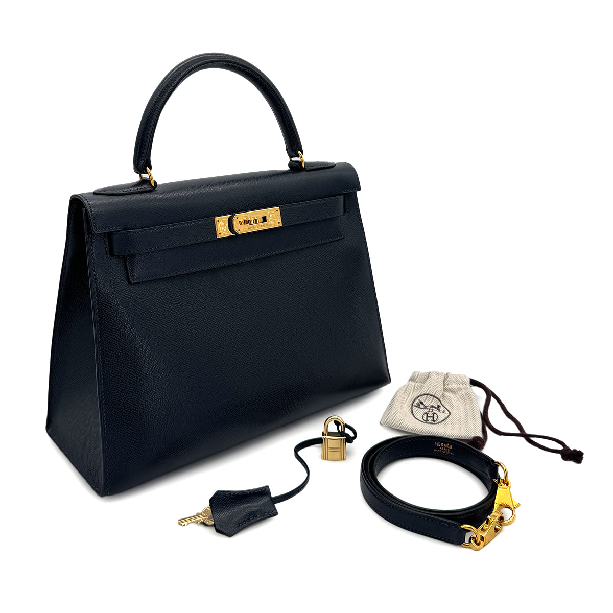 HERMES HERMES KELLY 28 SELLIER BLUE INDIGO COUCHEVEL HAND SHOULDER BAG 〇U GHW 90300026