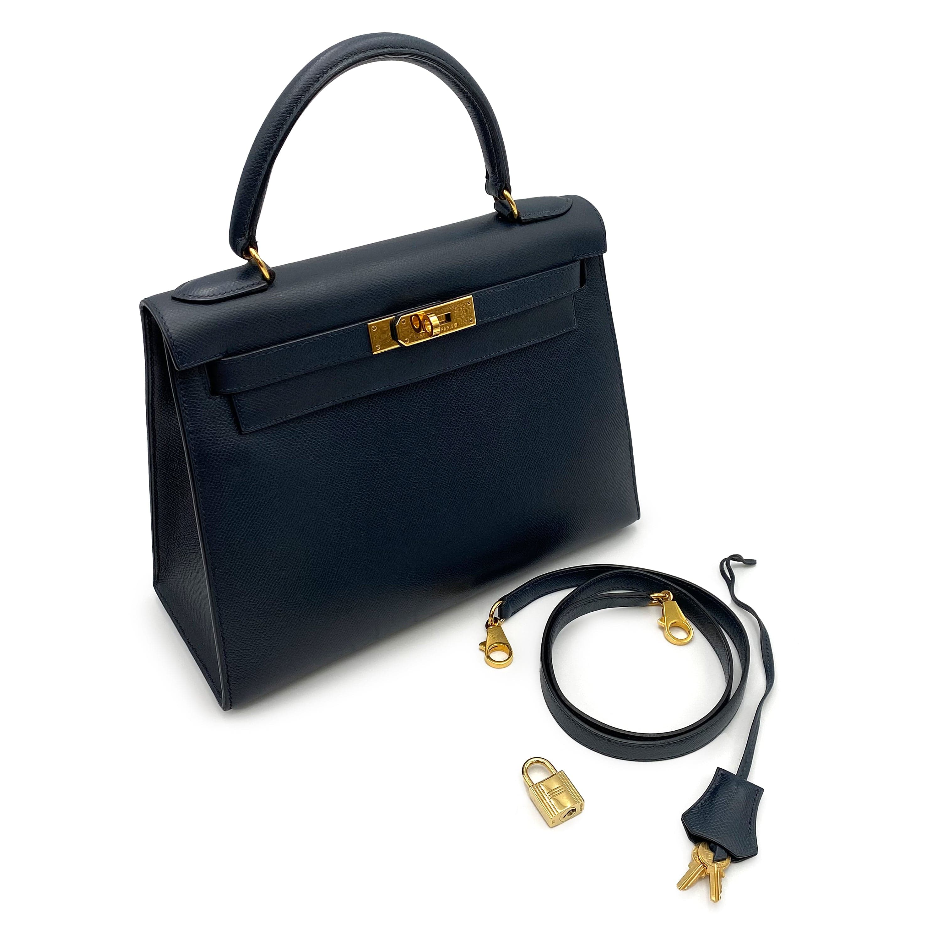 Hermès HERMES KELLY 28 SELLIER BLUE INDIGO COUCHEVEL HAND SHOULDER BAG 〇Y 90225656