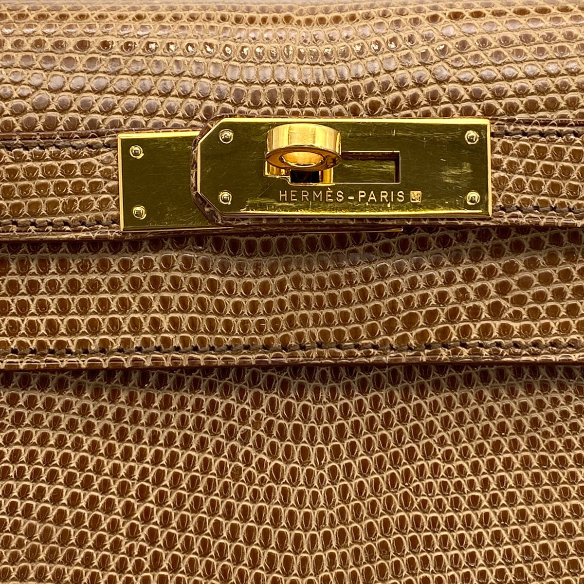 HERMES HERMES KELLY 28 SELLIER BROWN  LIZARD HAND SHOULDER BAG 1995 CIRCLE Y GOLD HARDWARE 90325605