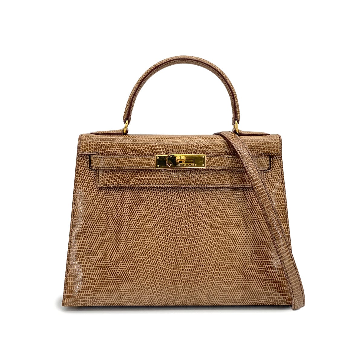 HERMES HERMES KELLY 28 SELLIER BROWN  LIZARD HAND SHOULDER BAG 1995 CIRCLE Y GOLD HARDWARE 90325605