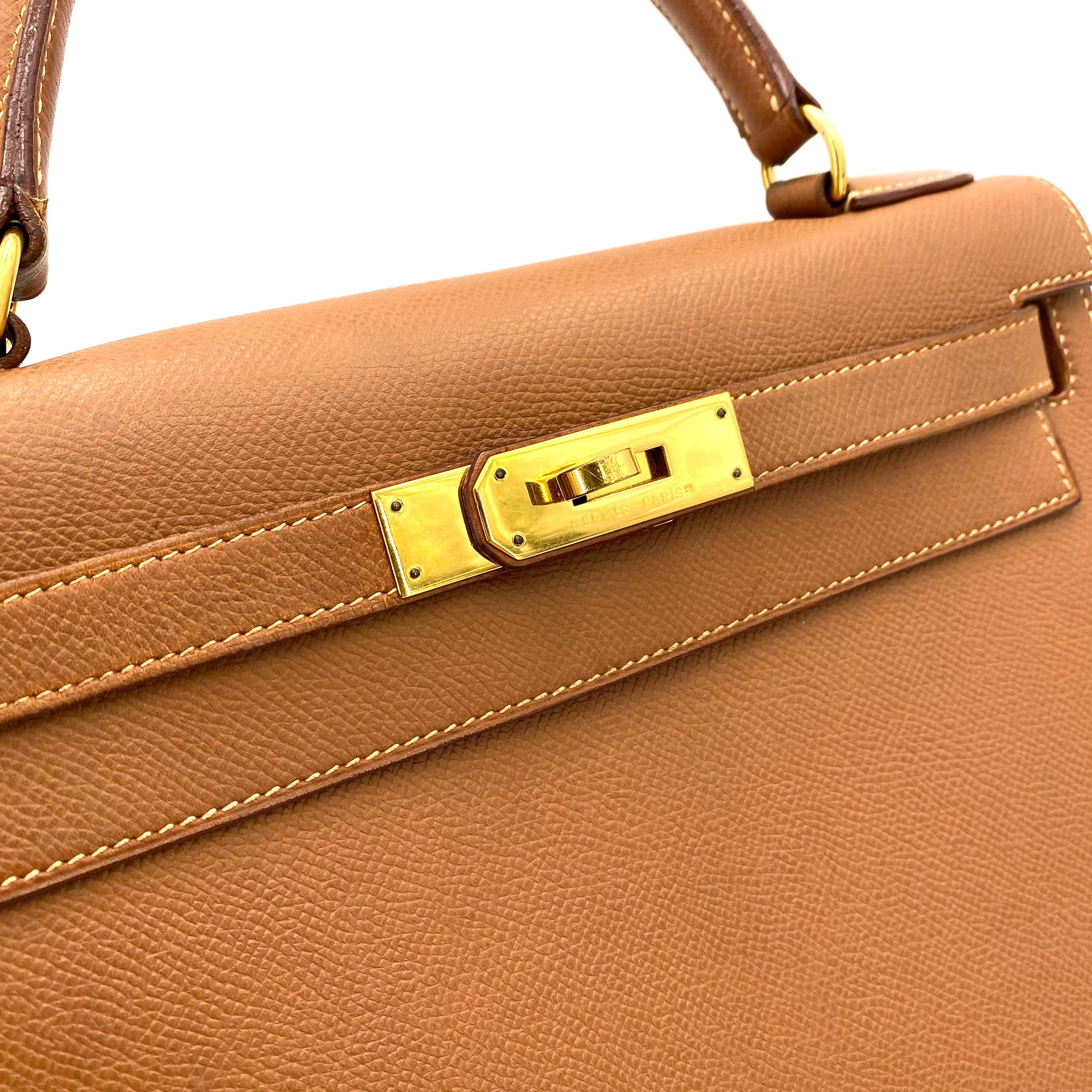 Hermès HERMES KELLY 28 SELLIER GOLD COUCHEVEL HAND SHOULDER BAG 〇V 90239426