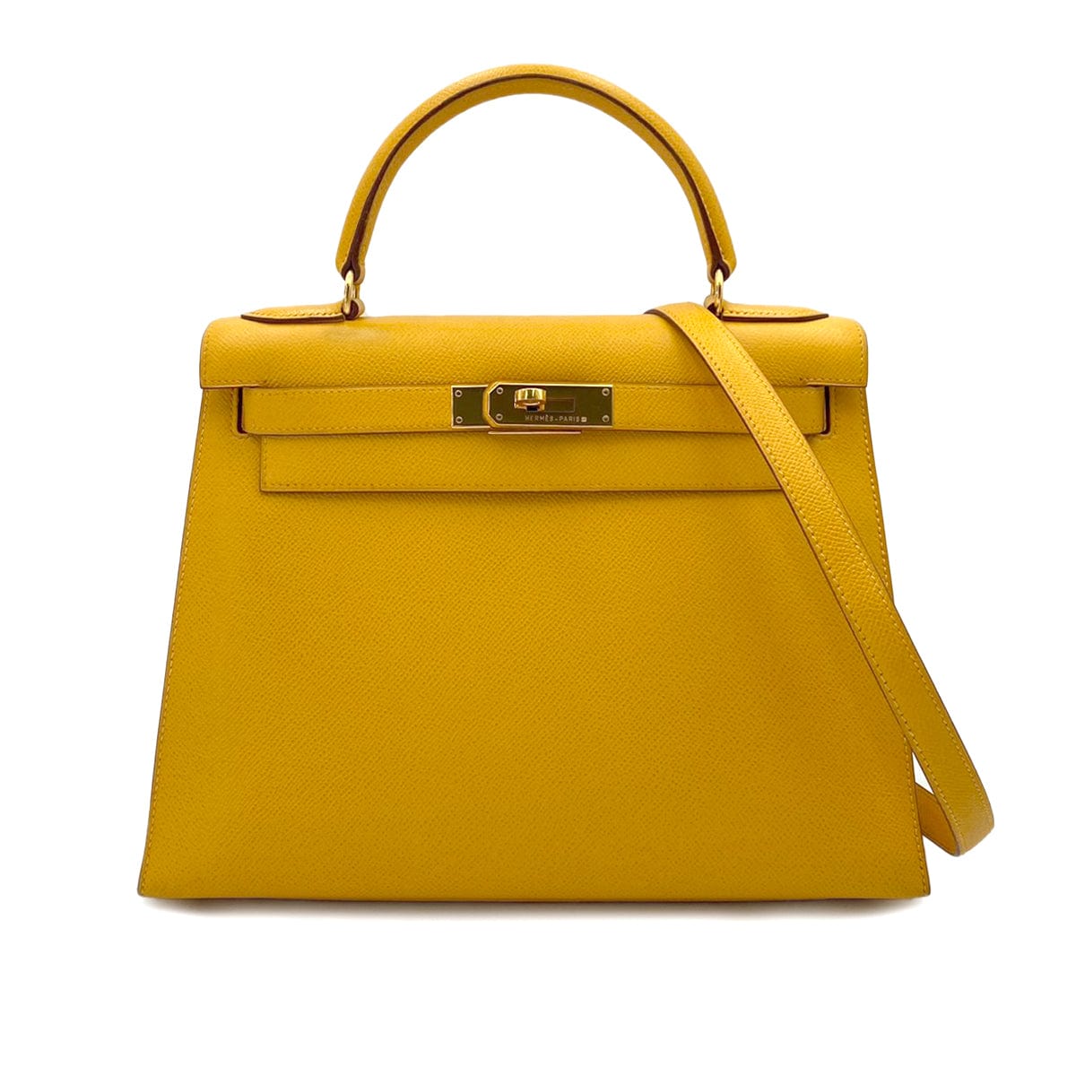 Hermès Hermès Kelly 28 Sellier Jaune Dor Courchevel GHW #X