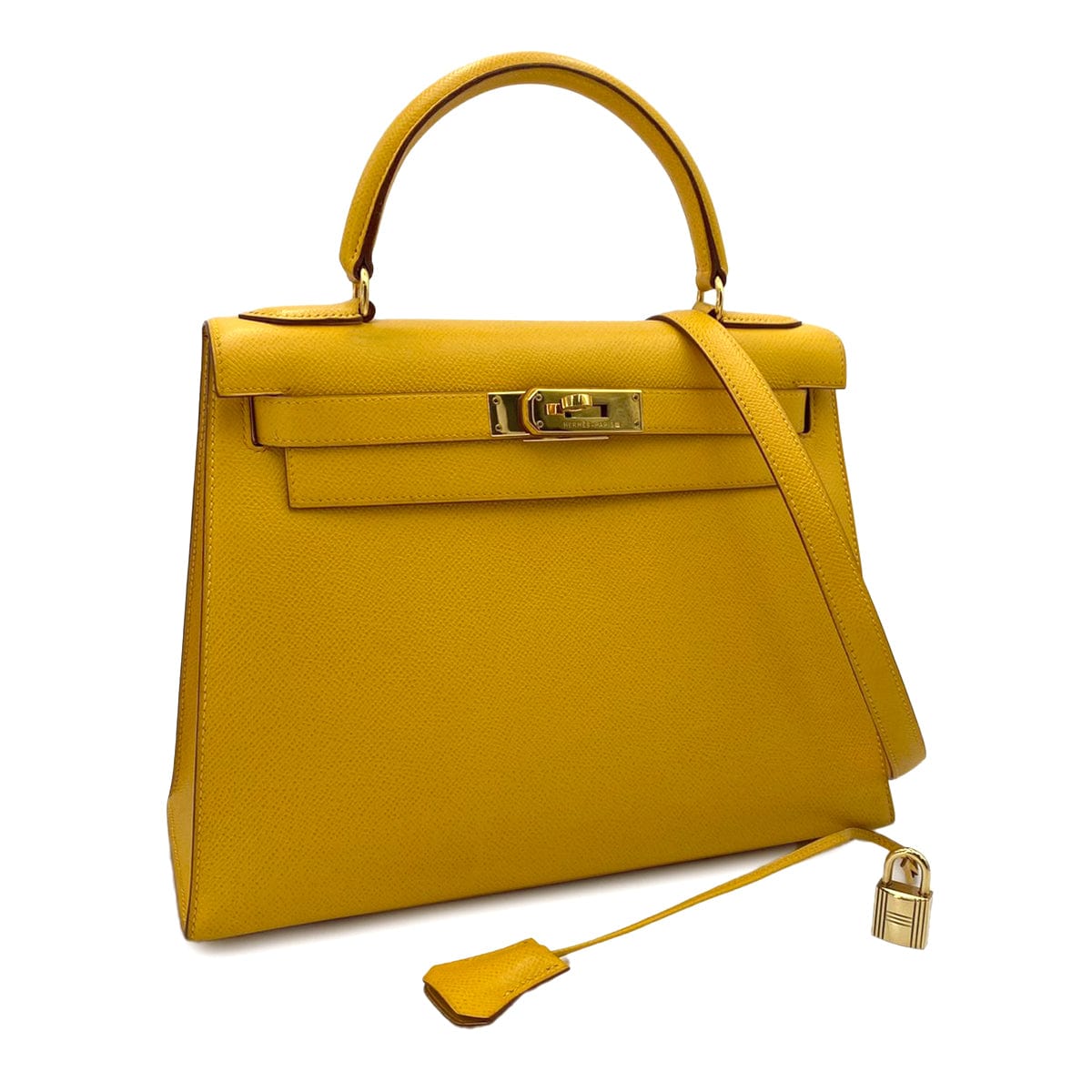 Hermès Hermès Kelly 28 Sellier Jaune Dor Courchevel GHW #X