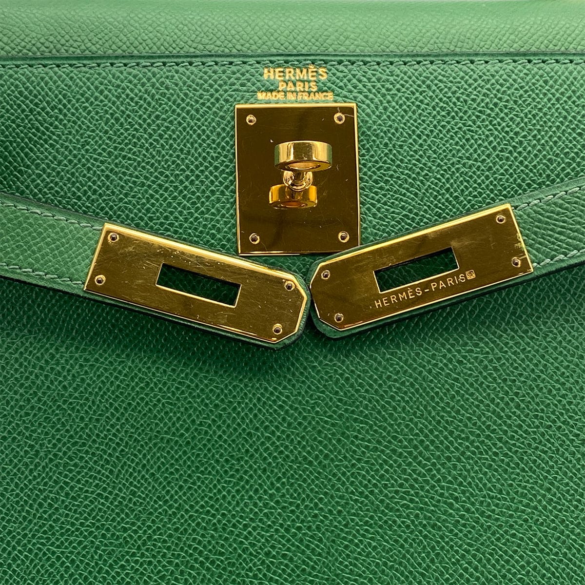 HERMES HERMES KELLY 28 SELLIER VERT COUCHEVEL HAND BAG 1995 CIRCLE Y GOLD HARDWARE 90326189