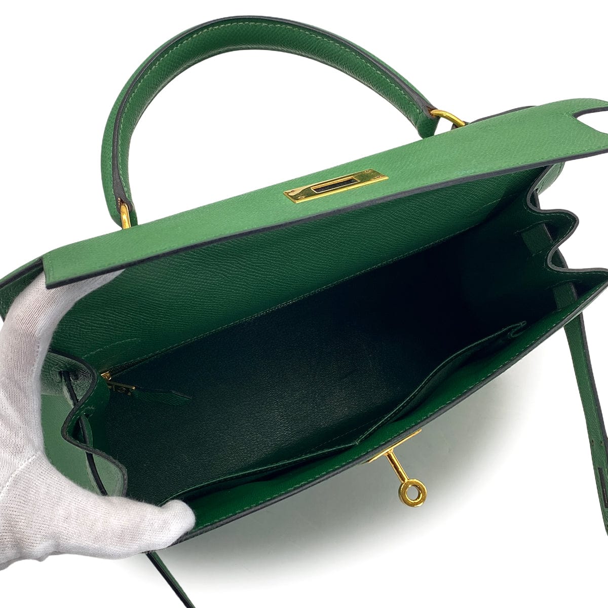 HERMES HERMES KELLY 28 SELLIER VERT COUCHEVEL HAND BAG 1995 CIRCLE Y GOLD HARDWARE 90326189