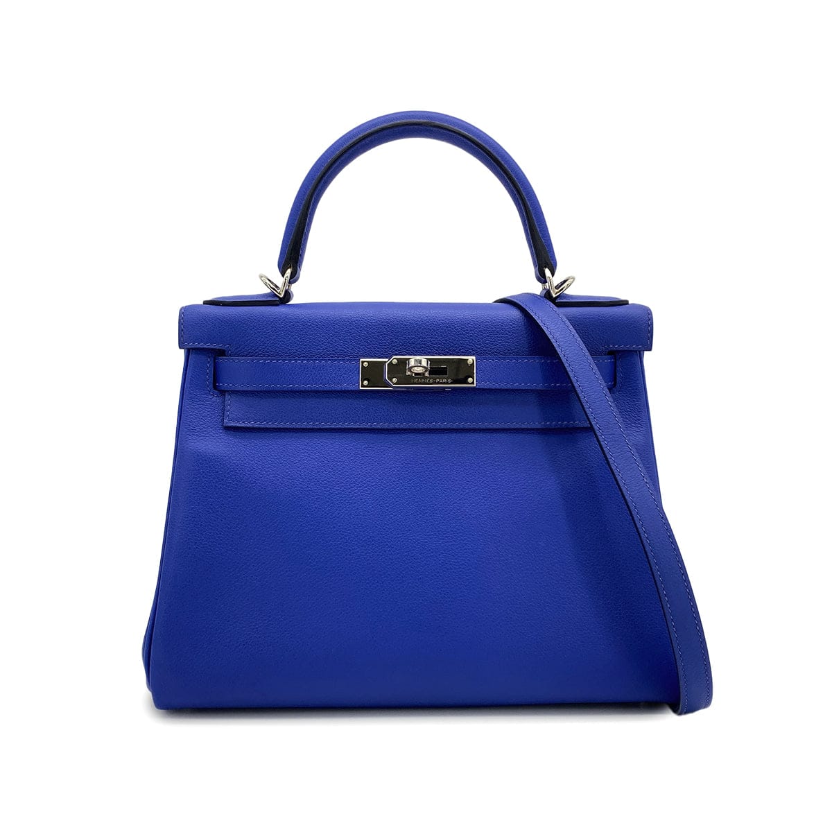 HERMES HERMES KELLY 28 VERSO RETOURNE BLUE ELECTRIQUE ROSE WOOD EVERCOLOR HAND SHOULDER BAG 2019 D STAMP PALLADIUM HARDWARE 90326200