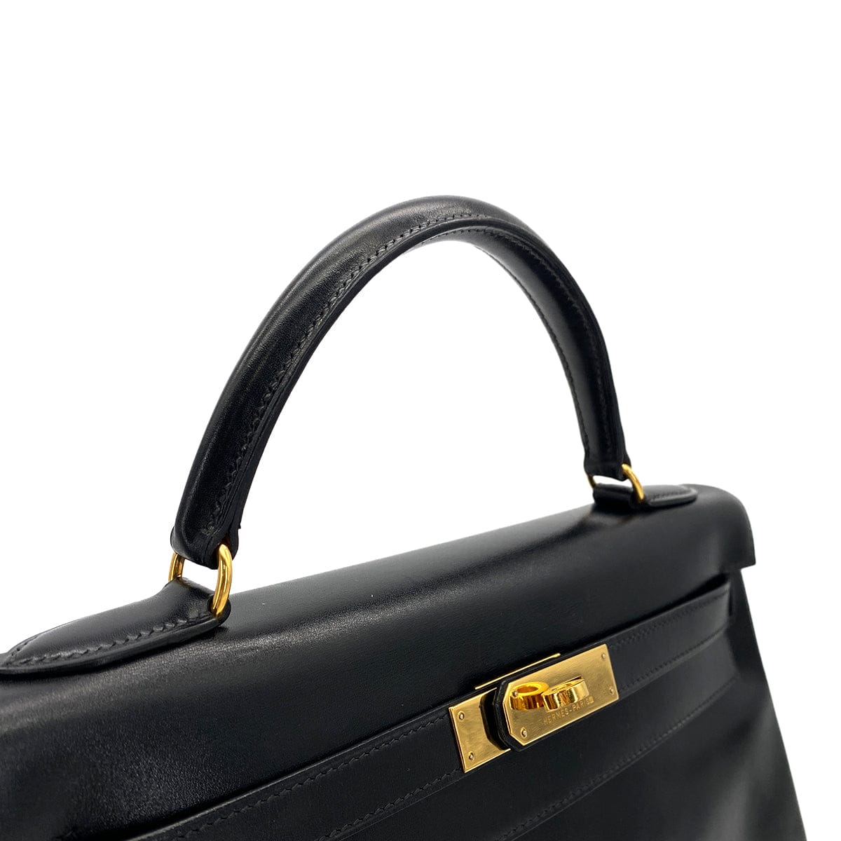 HERMES HERMES KELLY 32 RETOURNE BLACK BOXCALF HAND SHOULDER BAG 1993 CIRCLE W GOLD HARDWARE 90308965