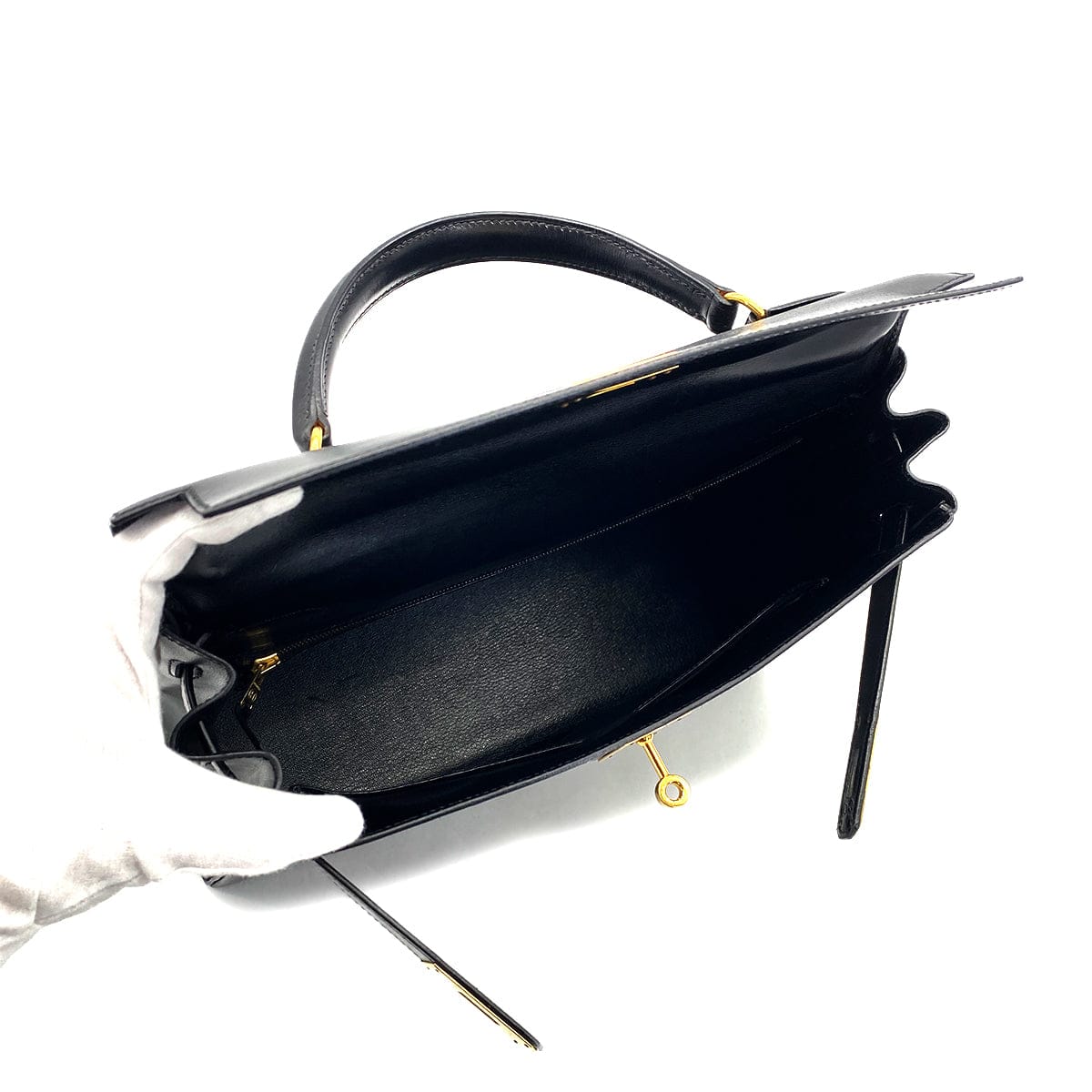 HERMES HERMES KELLY 32 RETOURNE BLACK BOXCALF HAND SHOULDER BAG 1993 CIRCLE W GOLD HARDWARE 90308965