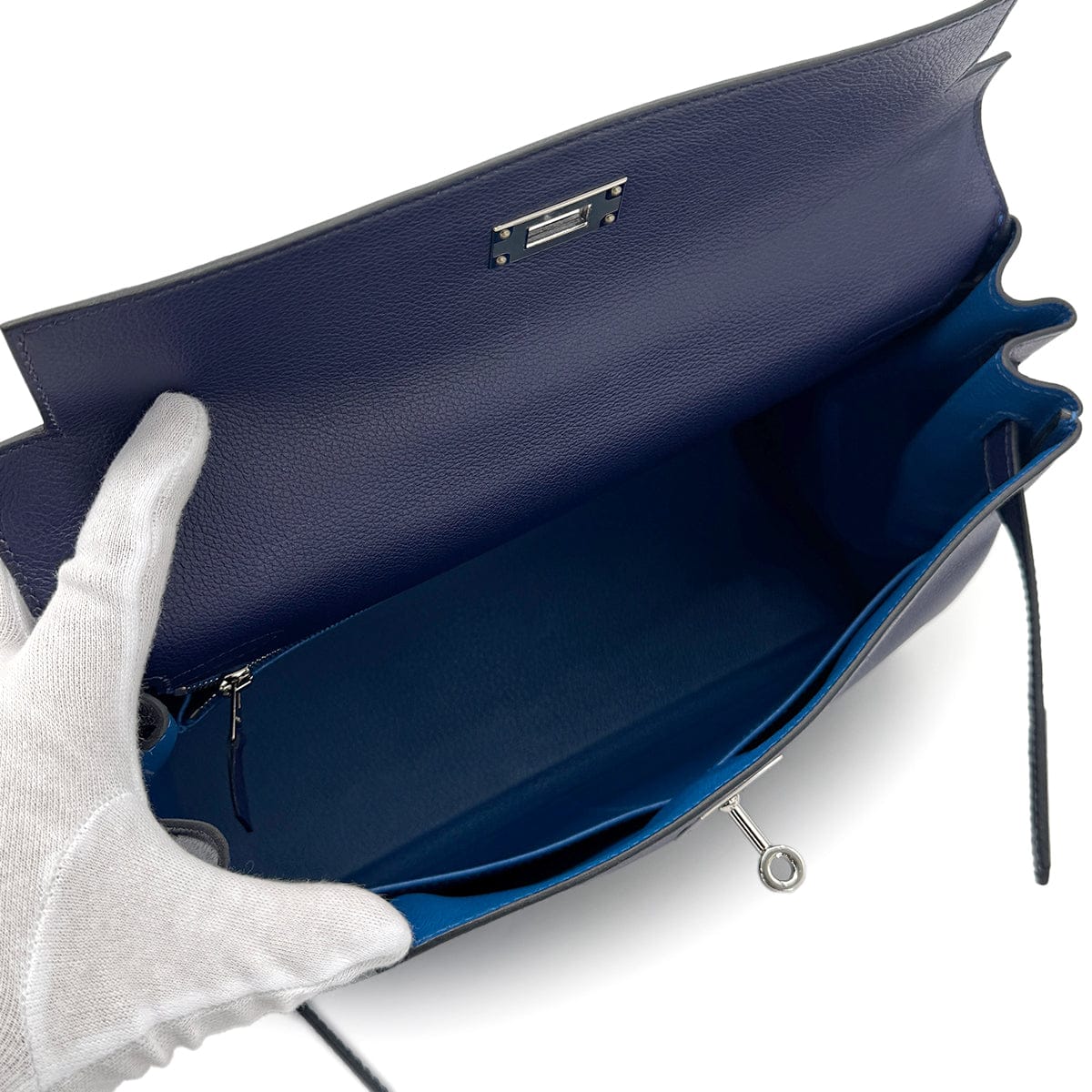 Hermes HERMES KELLY 32 RETOURNE BLEU ENCRE BLEU ZELLIGE EVERCOLOR HAND SHOULDER BAG D SHW 90272943
