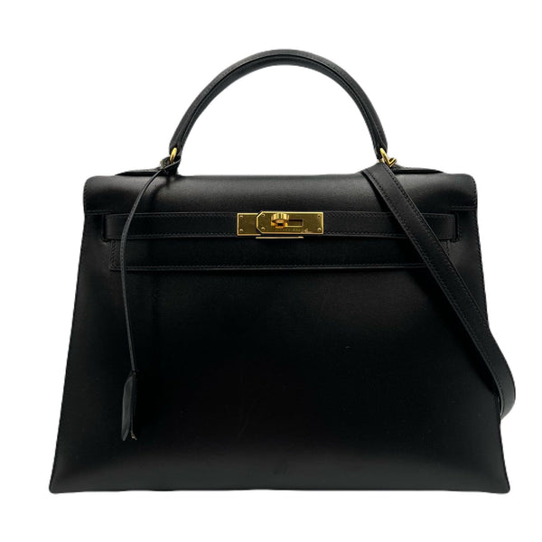 Hermès HERMES KELLY 32 SELLIER BLACK BOXCALF HAND SHOULDER BAG □F 90224507