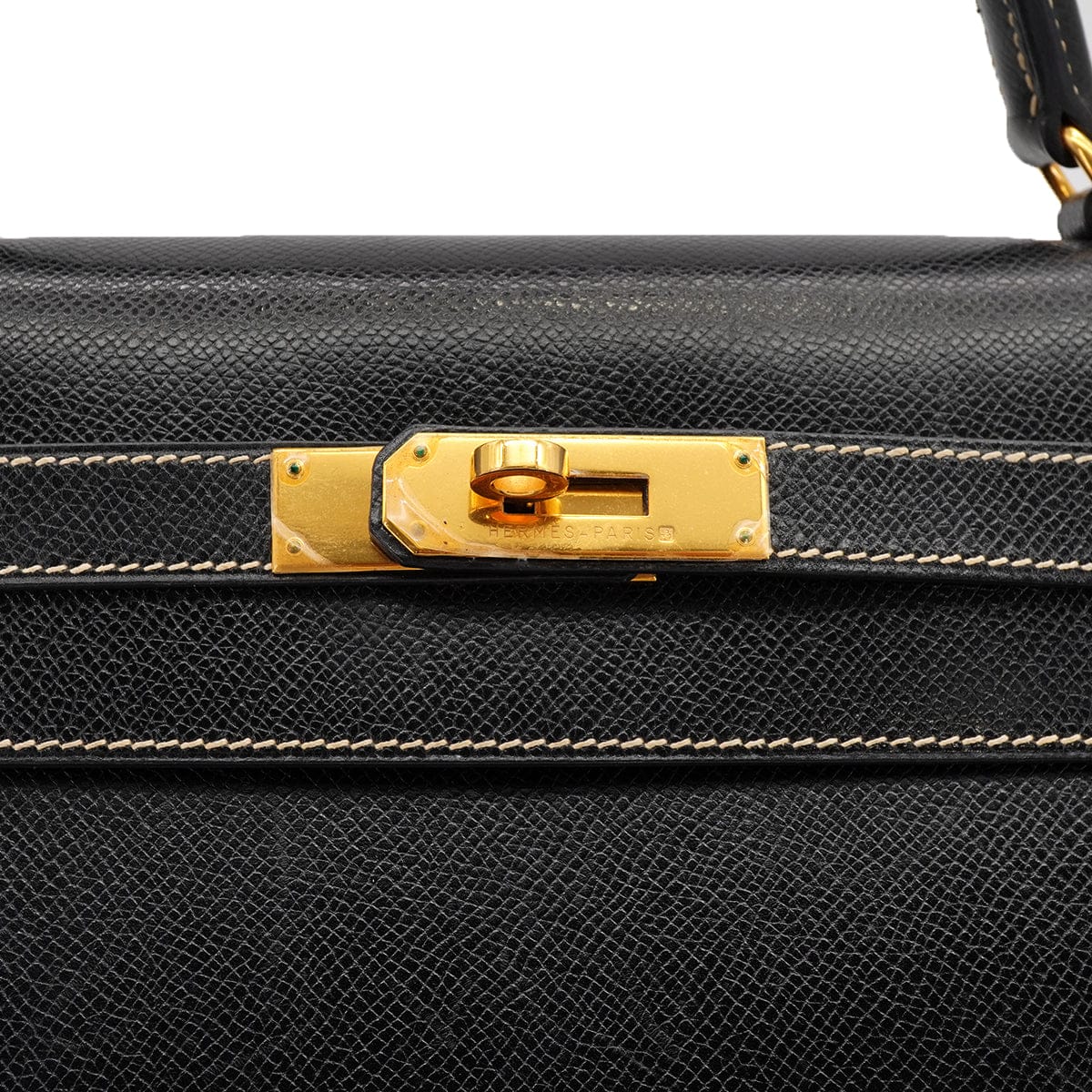 HERMES HERMES KELLY 32 SELLIER BLACK LISSE HAND SHOULDER BAG 2001 SQUARE E GOLD HARDWARE 90325808