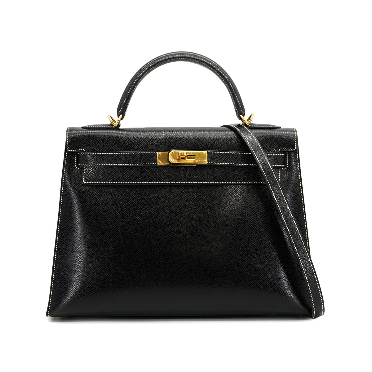 HERMES HERMES KELLY 32 SELLIER BLACK LISSE HAND SHOULDER BAG 2001 SQUARE E GOLD HARDWARE 90325808