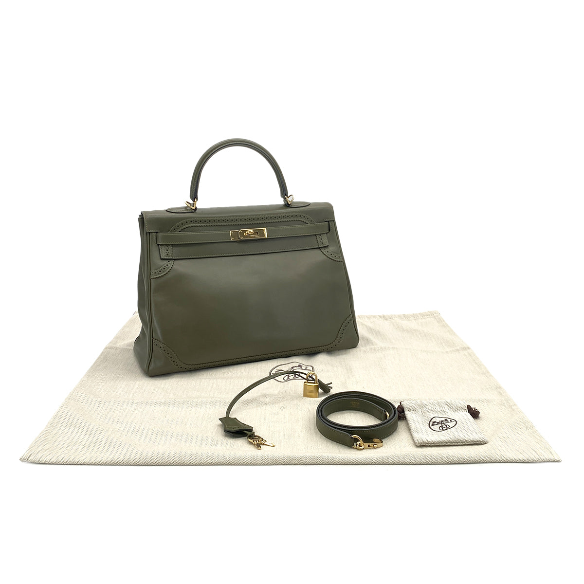 Hermes HERMES KELLY 35 GHILLIES VERT VERONESE TADELAKT HAND SHOULDER BAG □O GHW 90267414