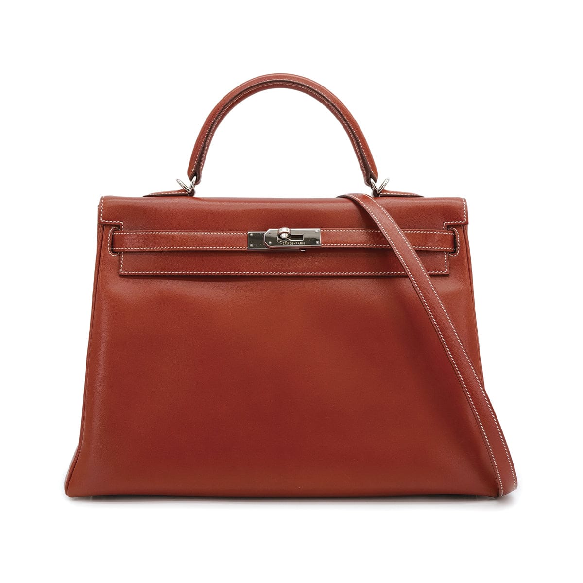 HERMES HERMES KELLY 35 RETOURNE BRICK BOXCALF HAND SHOULDER BAG 2010 SQUARE N PALLADIUM HARDWARE 90310335