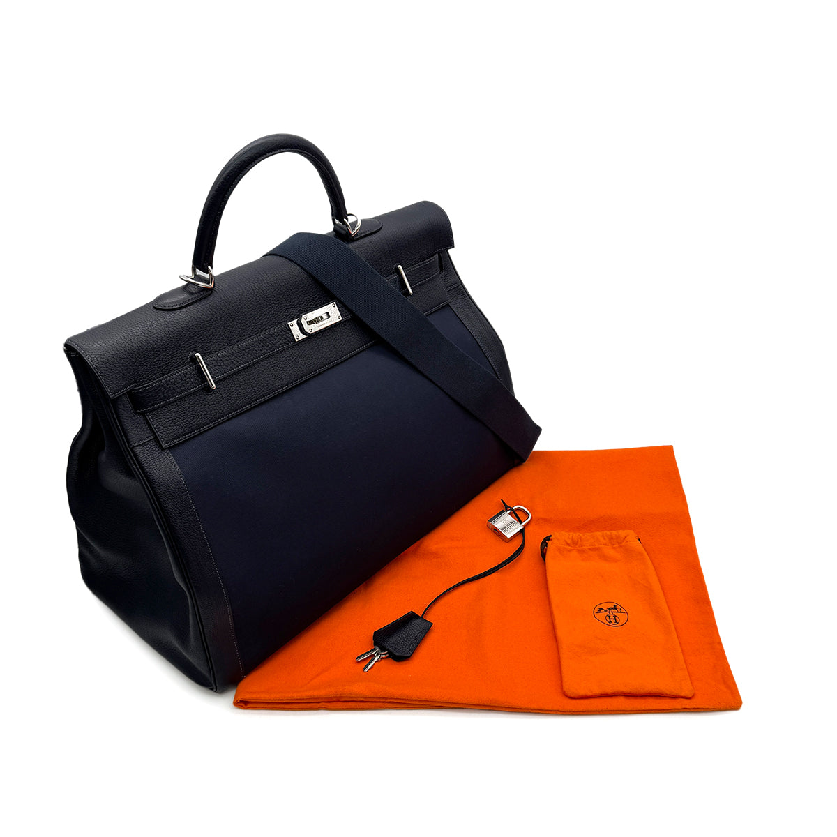 HERMES HERMES KELLY 50 RETOURNE BLUE MARINE TOGO TOILE OFFICIER HAND SHOULDER BAG □F SHW 90299345
