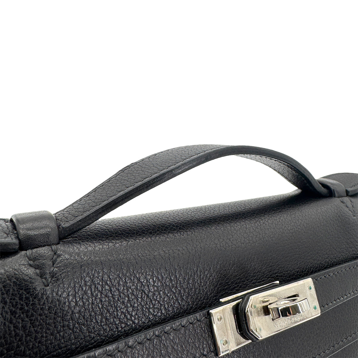Hermès HERMES KELLY POCHETTE SELLIER BLACK EVERGRAIN HAND BAG □H PALLADIUM HARDWARE 90267766