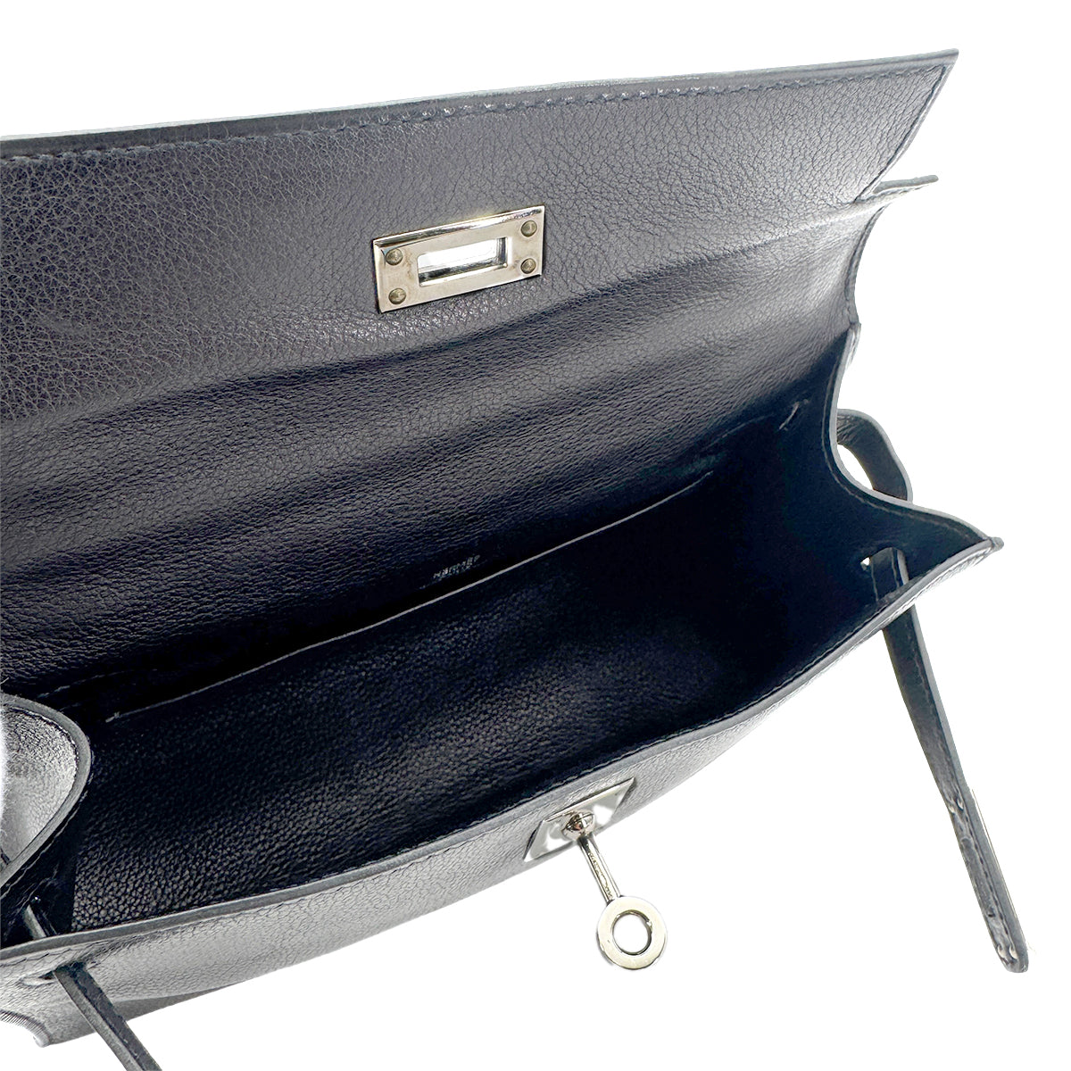 Hermès HERMES KELLY POCHETTE SELLIER BLACK EVERGRAIN HAND BAG □H PALLADIUM HARDWARE 90267766