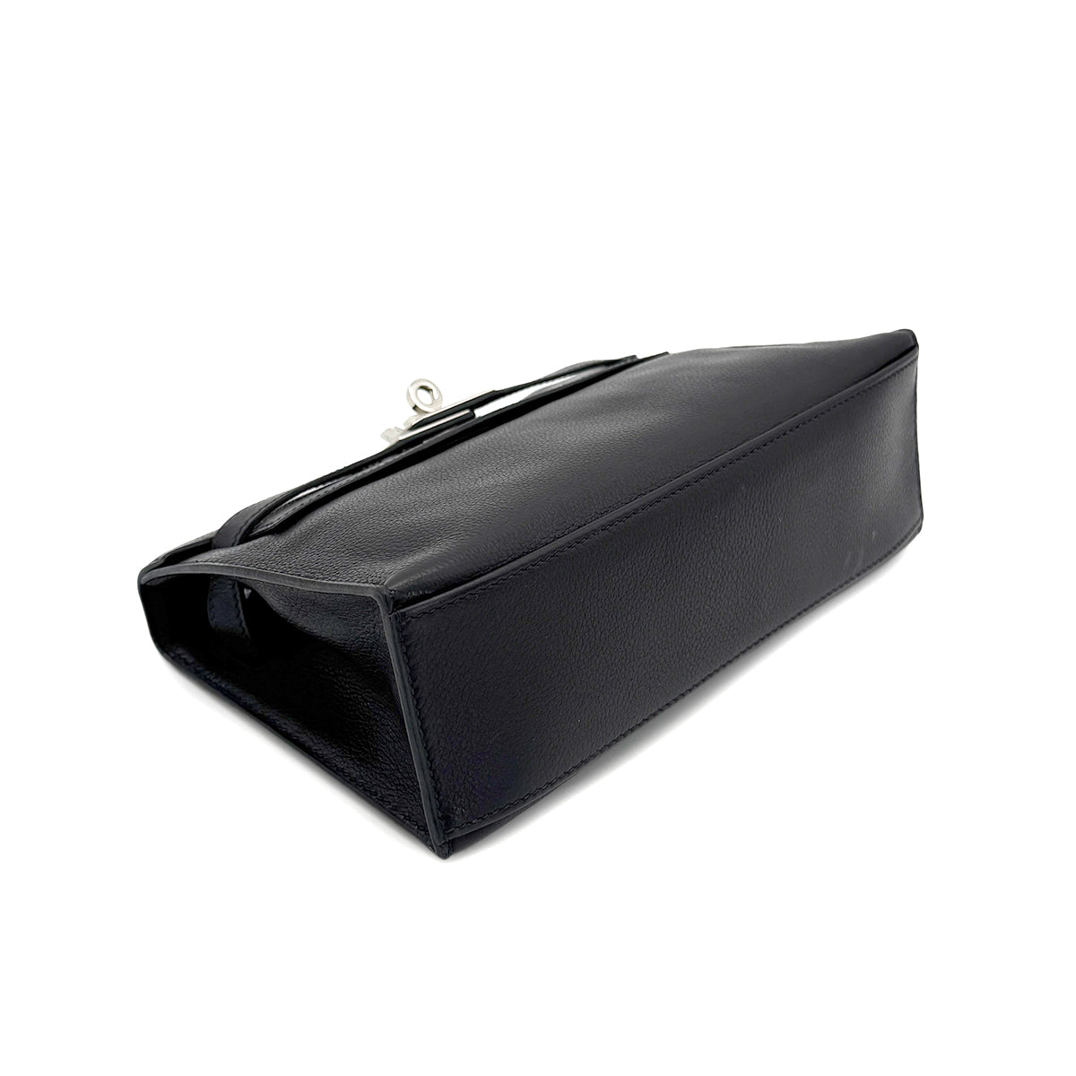 Hermès HERMES KELLY POCHETTE SELLIER BLACK EVERGRAIN HAND BAG □H PALLADIUM HARDWARE 90267766