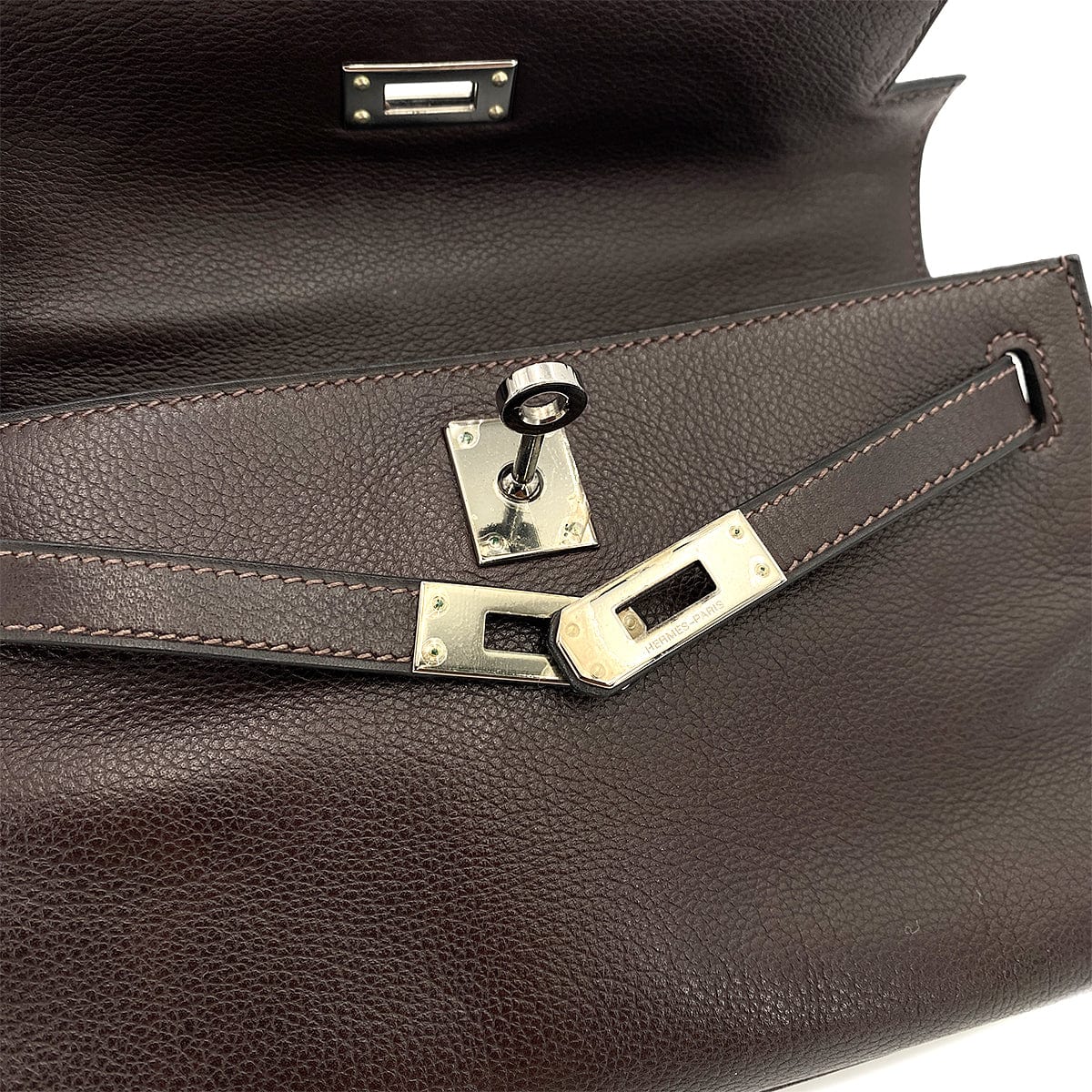 HERMES HERMES KELLY POCHETTE SELLIER EBENE EVERGRAIN HAND BAG □H 90247164