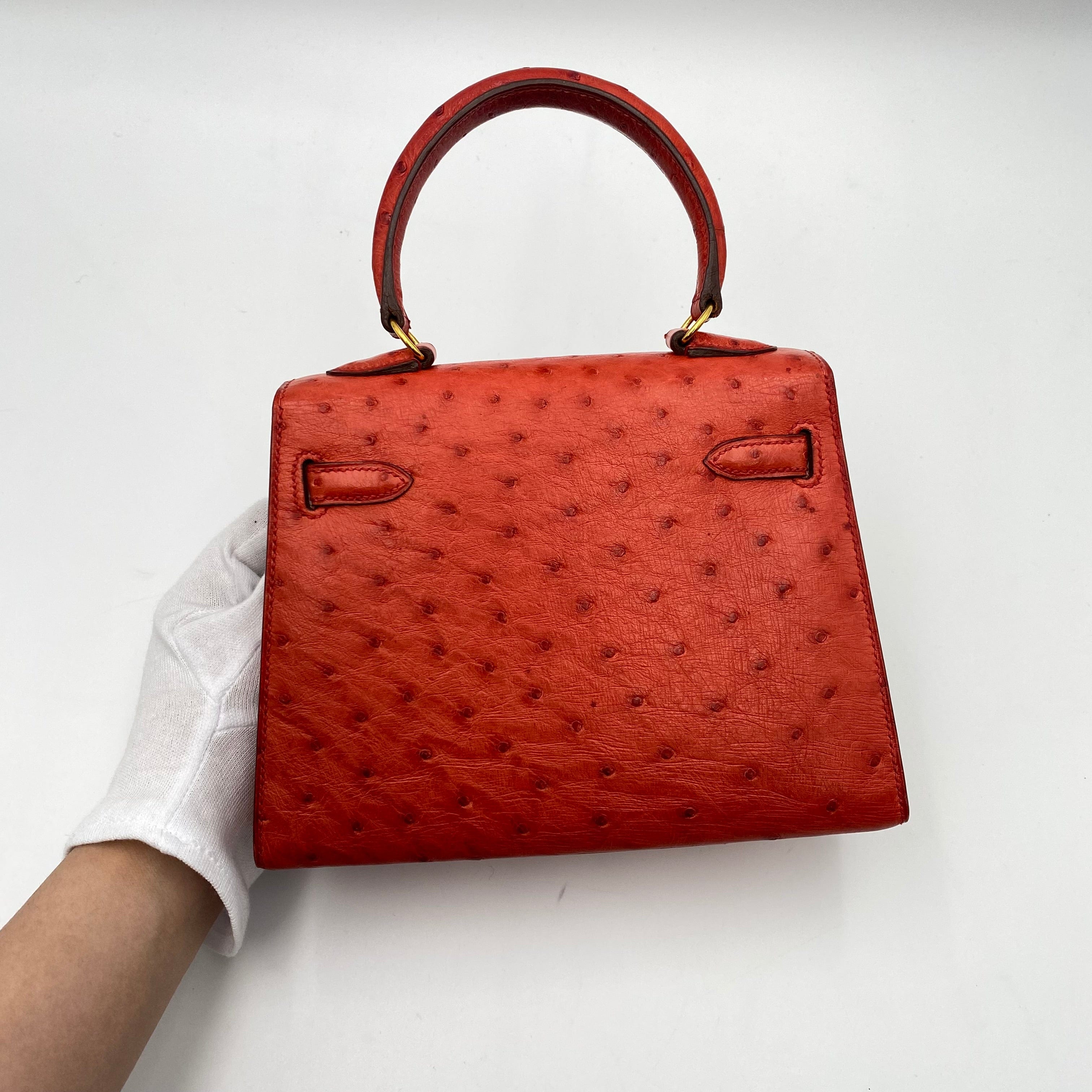 Hermès HERMES MINI KELLY 20 RED TYPE OSTRICH HAND SHOULDER BAG 〇W 90224534