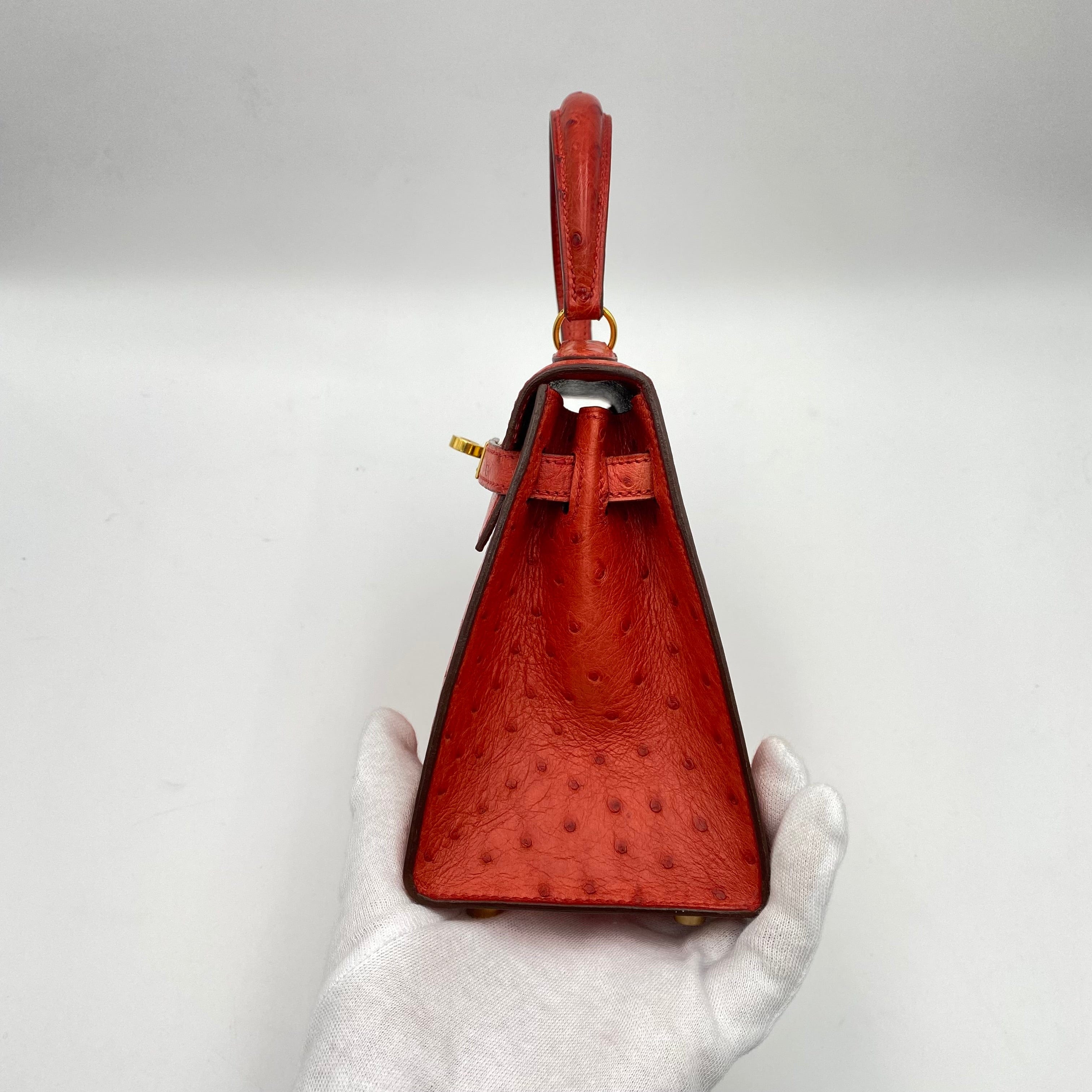 Hermès HERMES MINI KELLY 20 RED TYPE OSTRICH HAND SHOULDER BAG 〇W 90224534